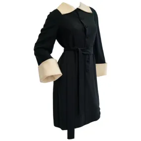 1960s Norman Norell Black and Cream Contrast Silk Shift Dress