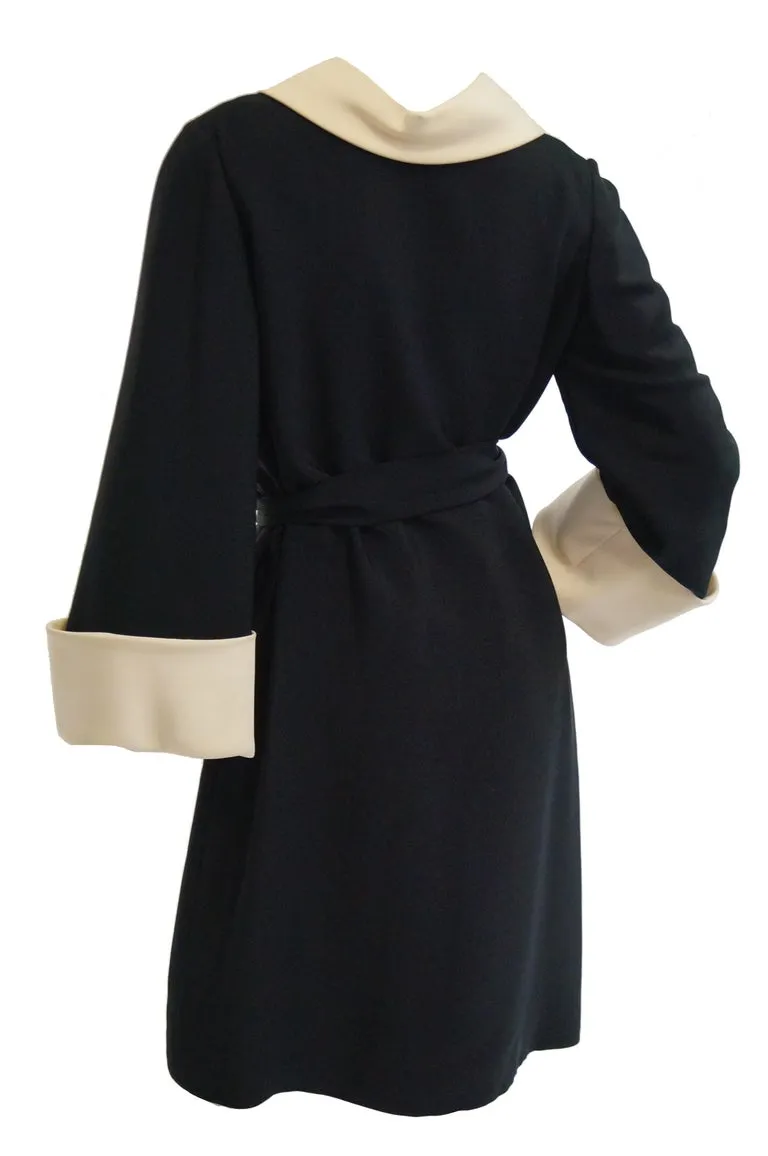 1960s Norman Norell Black and Cream Contrast Silk Shift Dress
