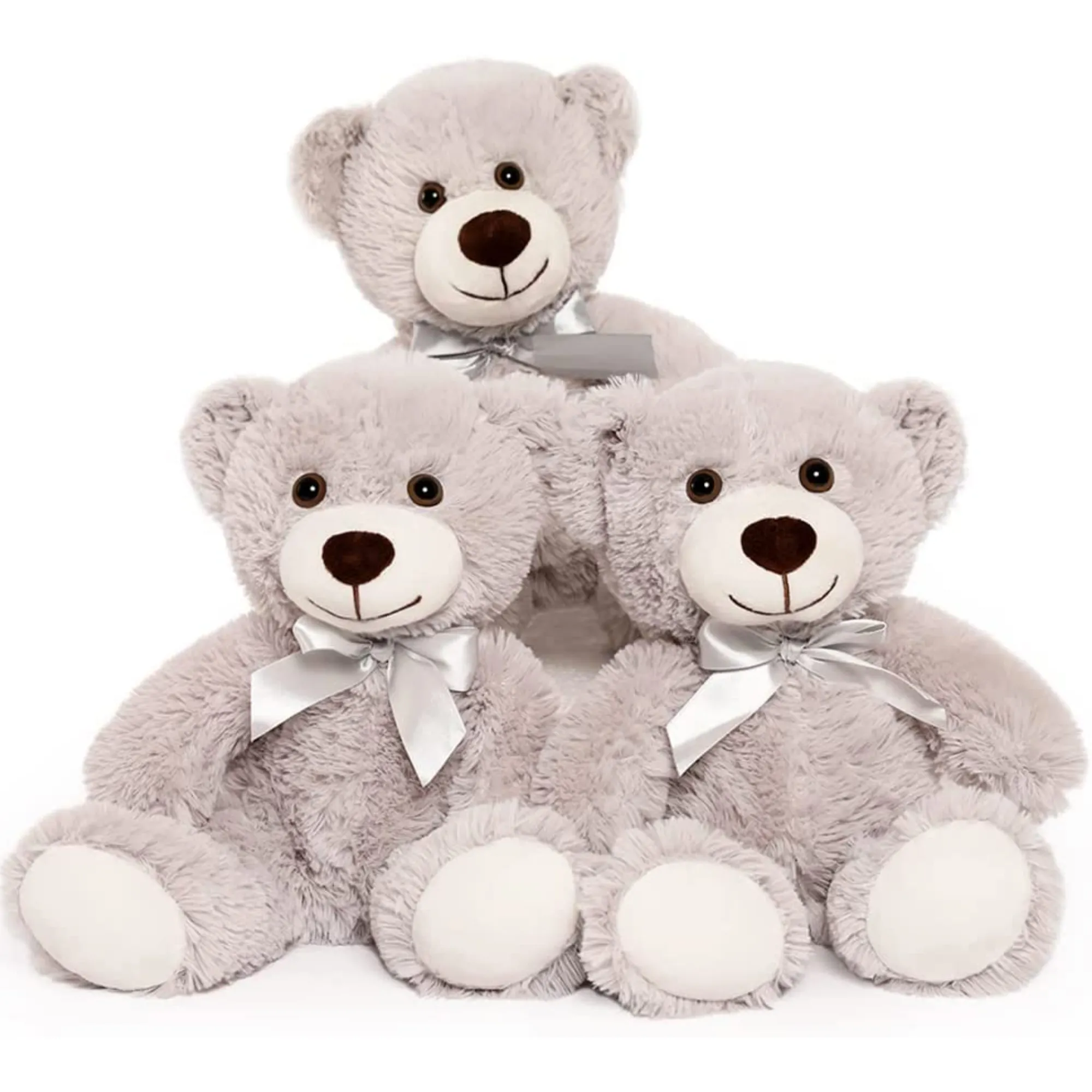 3-Piece Teddy Bears, Light Grey, 13.8 Inches