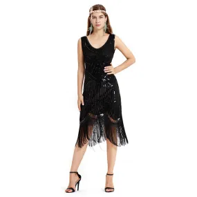 A-Line Knee-Length 1920s Dress with Tassels