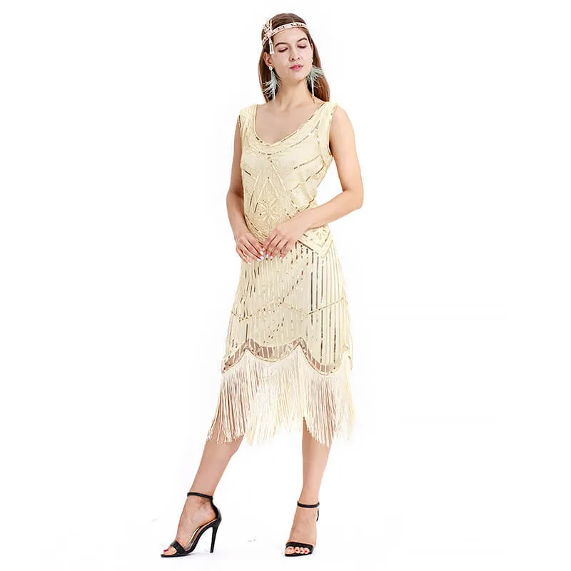A-Line Knee-Length 1920s Dress with Tassels