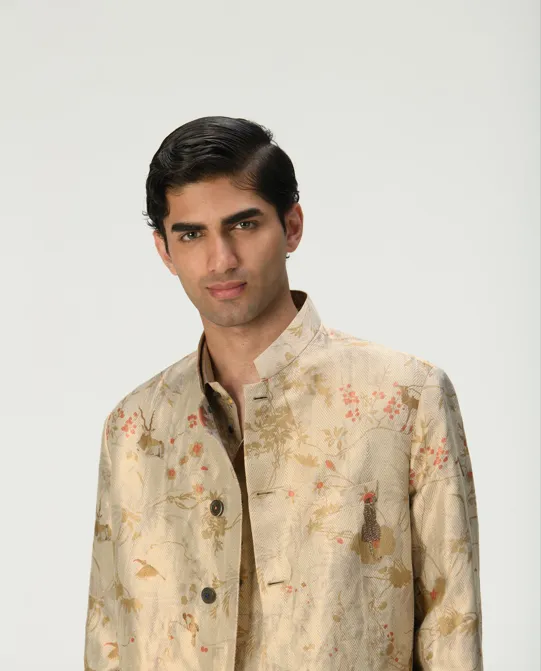 Bandhgala Silk Brocade Ivory