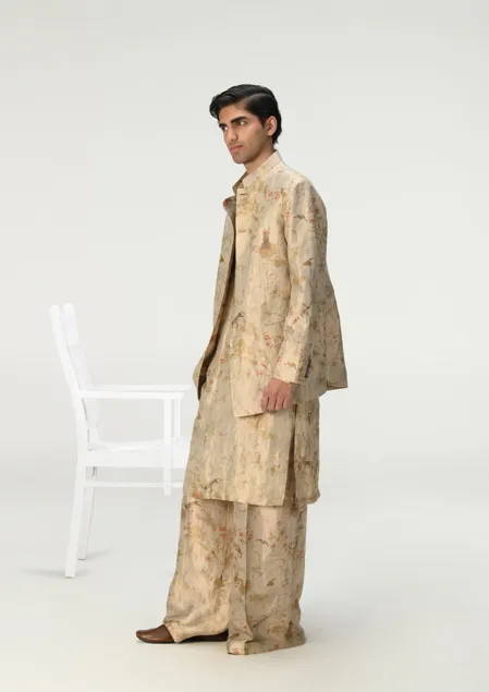 Bandhgala Silk Brocade Ivory