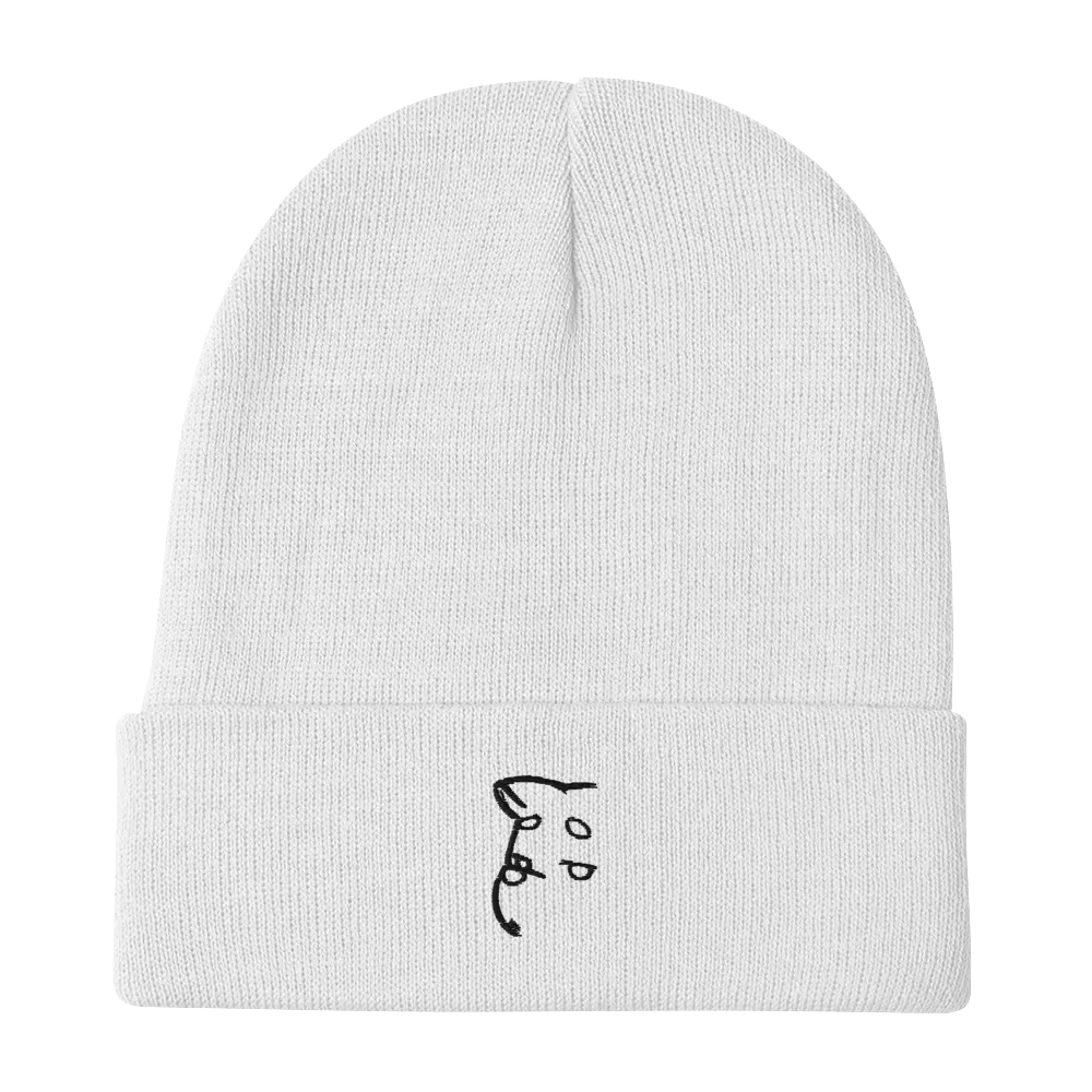 Barker's Simple Black Embroidered White Beanie