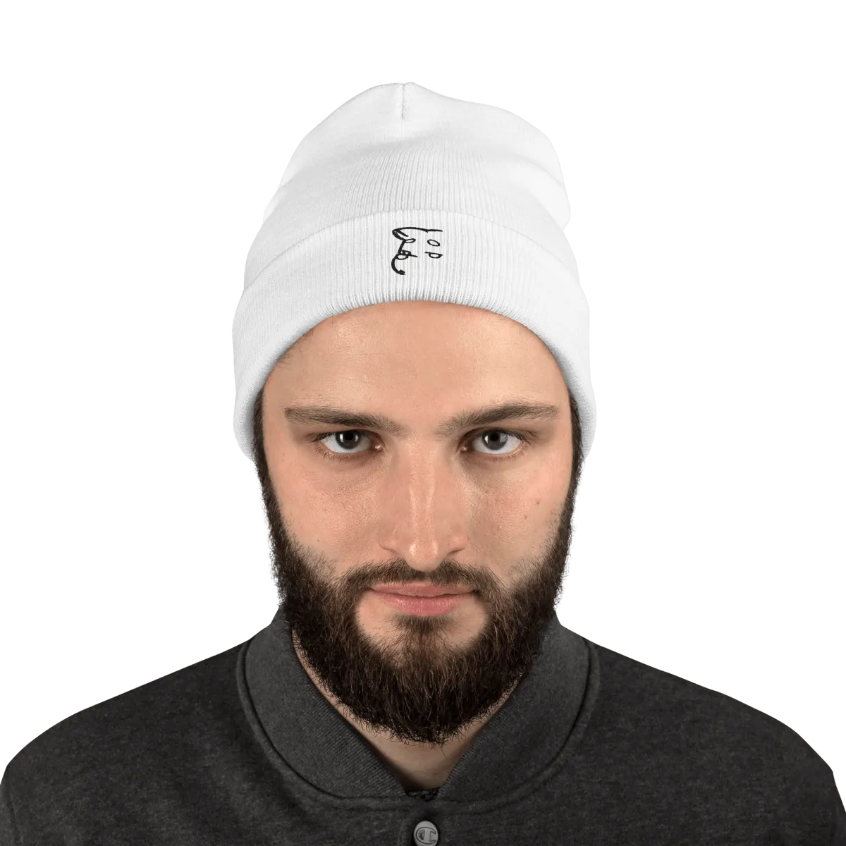 Barker's Simple Black Embroidered White Beanie