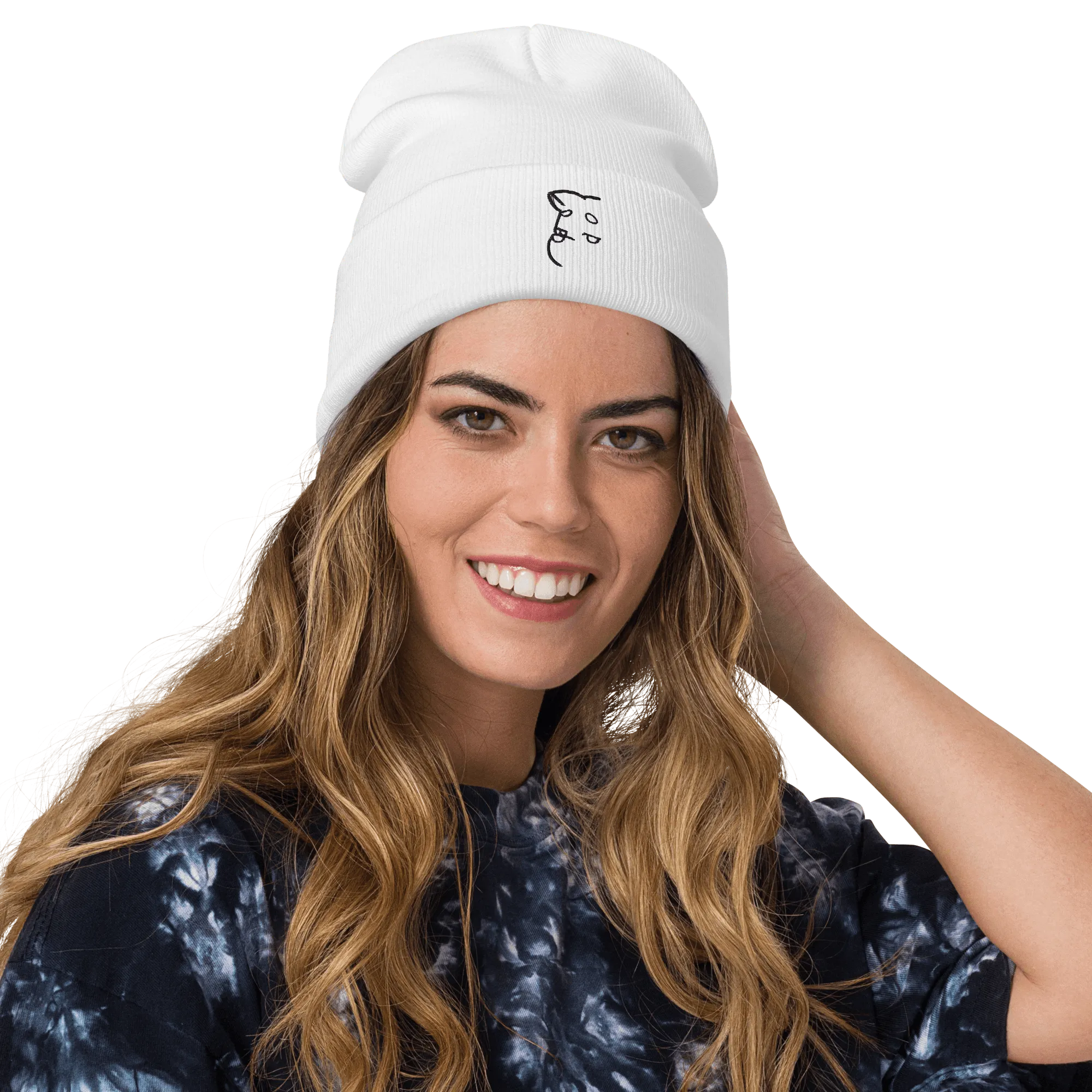 Barker's Simple Black Embroidered White Beanie
