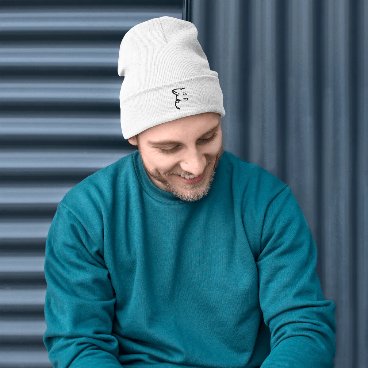 Barker's Simple Black Embroidered White Beanie