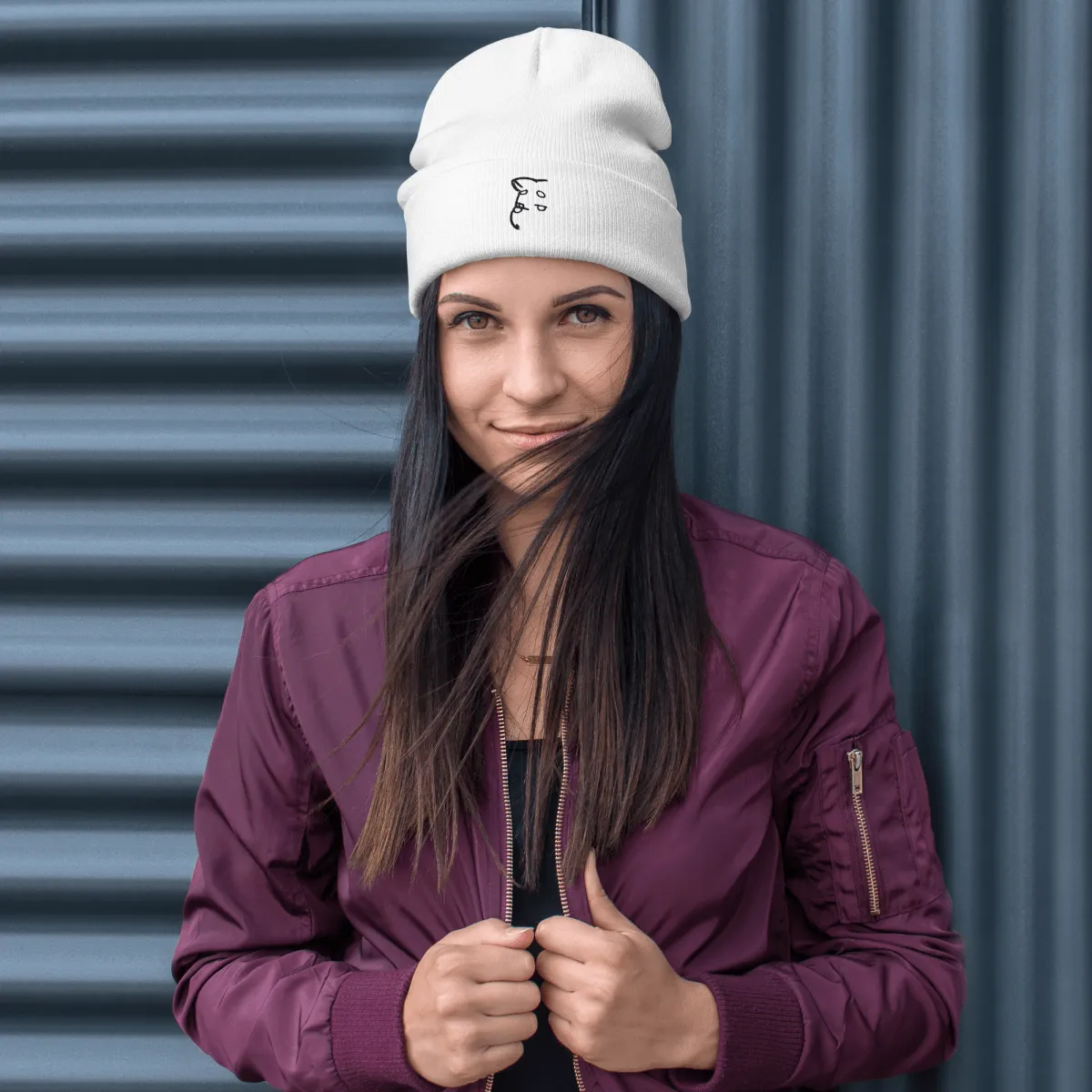 Barker's Simple Black Embroidered White Beanie