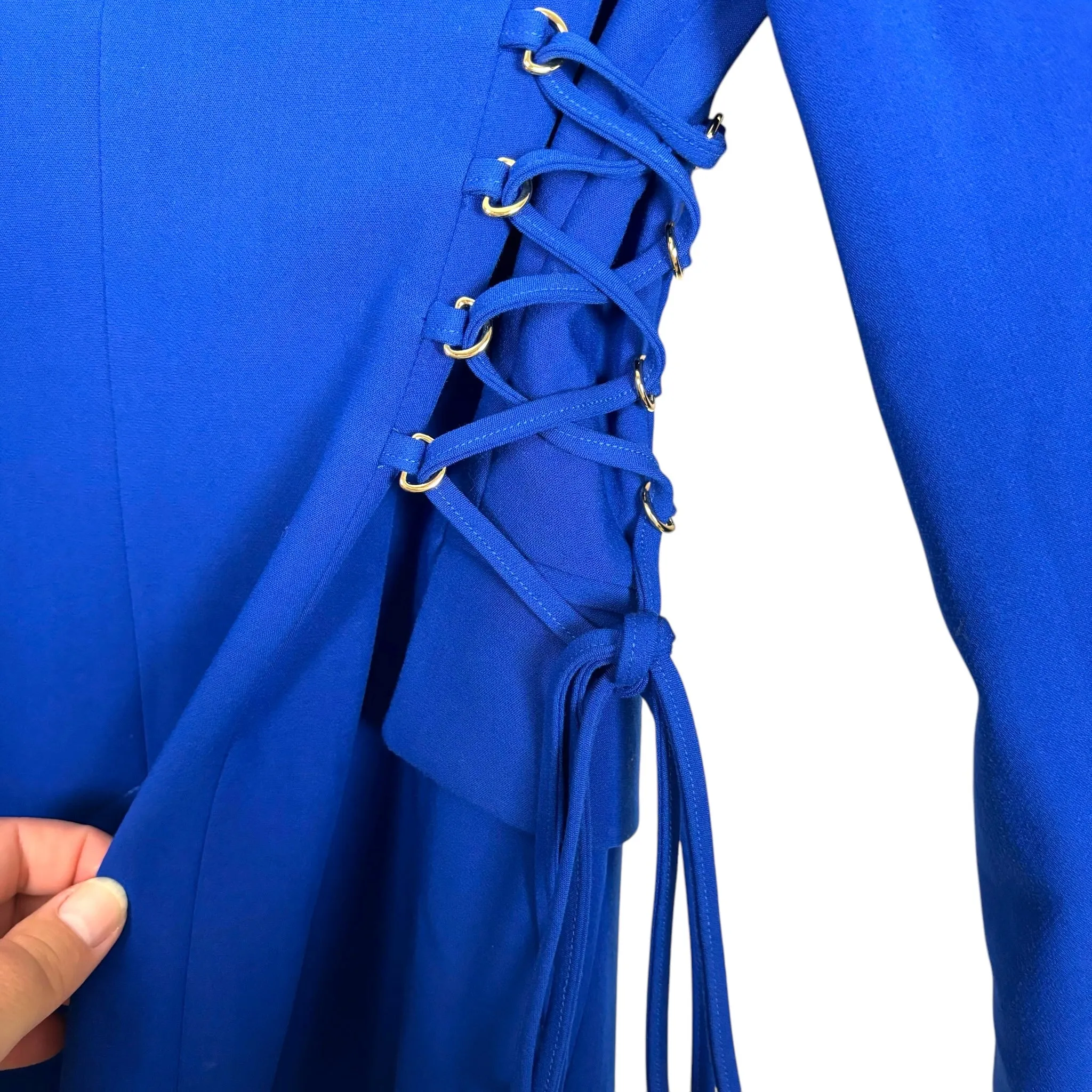 Bebe Blue Side Corset Detail Tailored Twill Blazer NWT- Size 2 (we have matching pants)