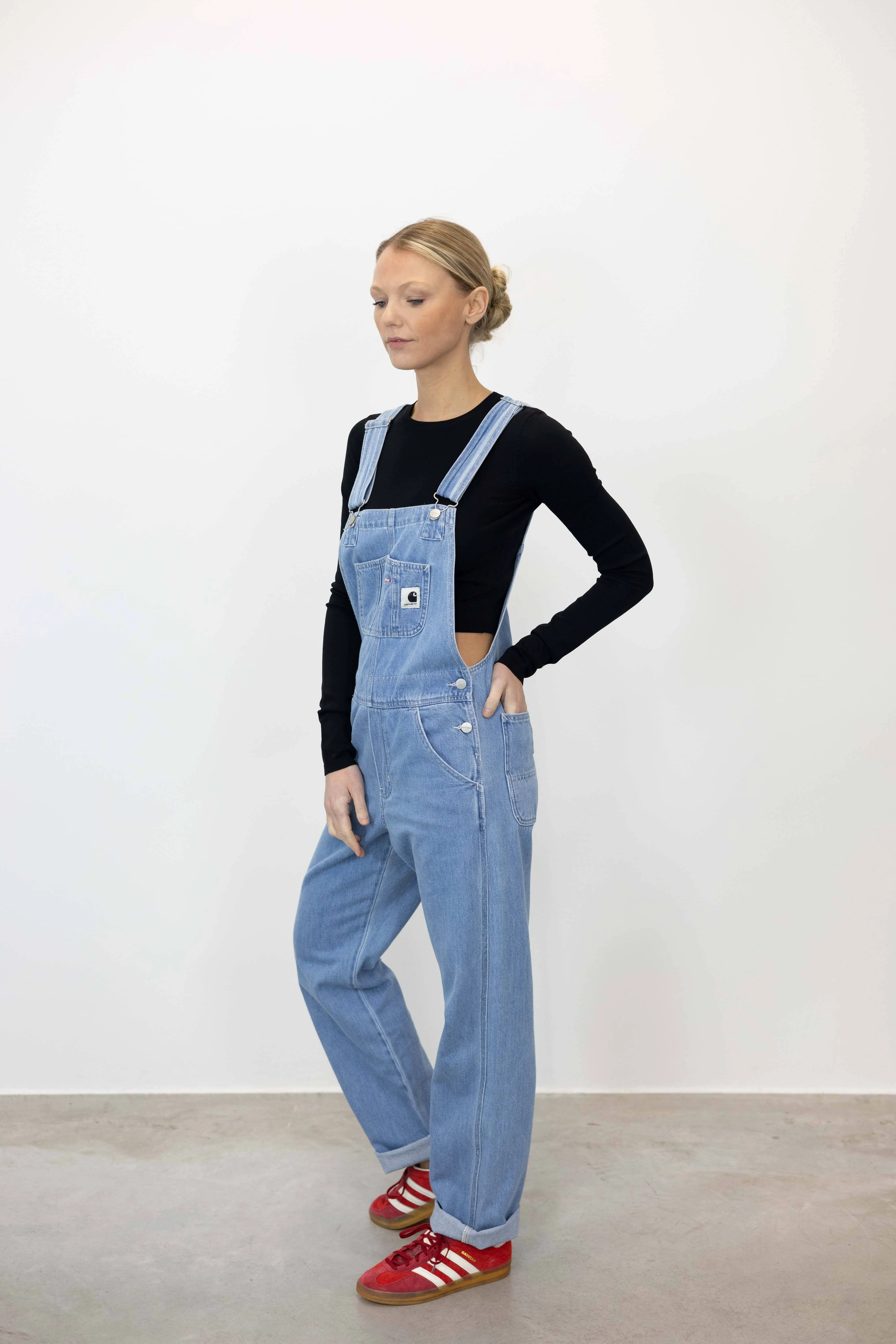 BIB DENIM OVERALL STRAIGHT LEG IN BLUE STONE BLEACHED