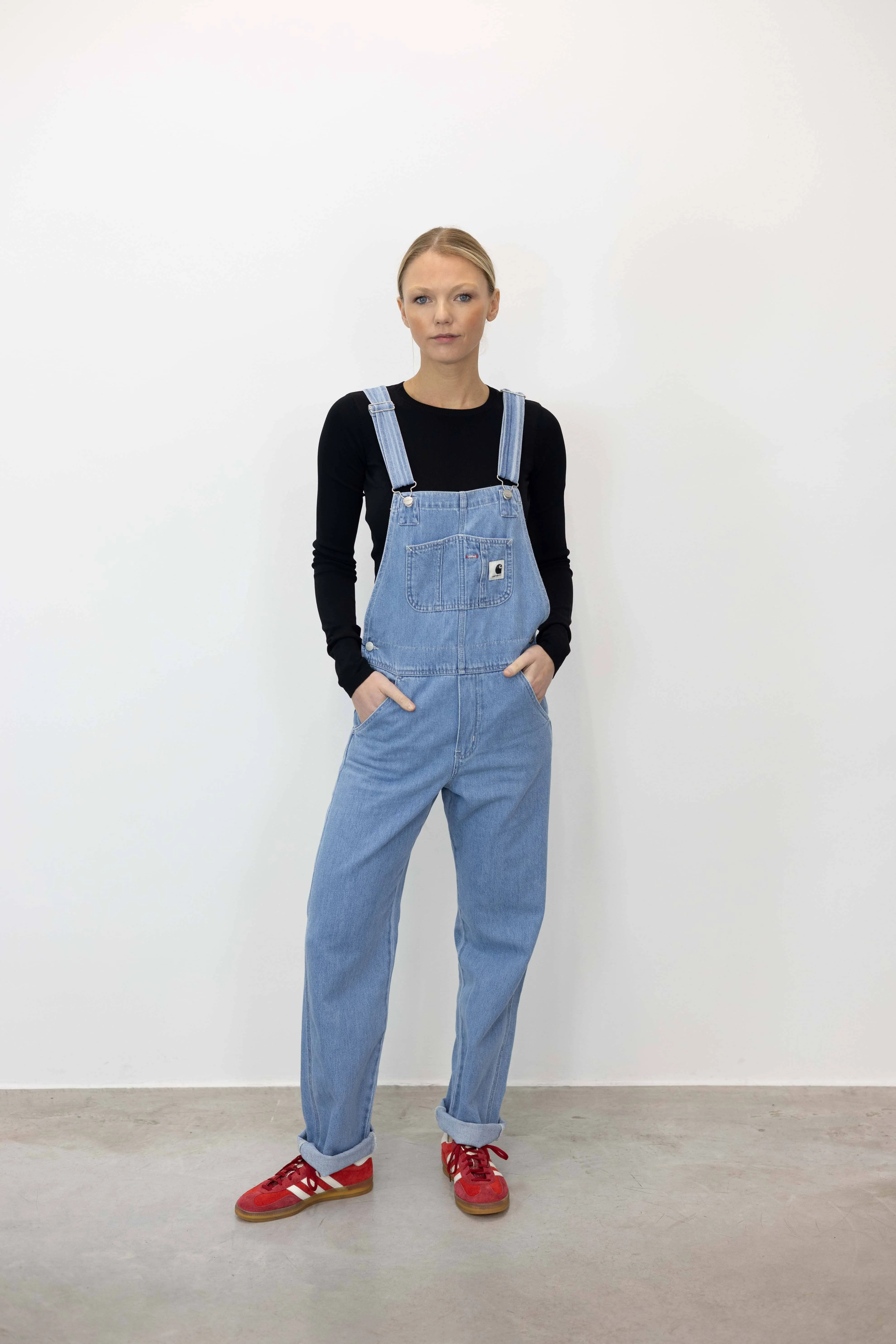 BIB DENIM OVERALL STRAIGHT LEG IN BLUE STONE BLEACHED