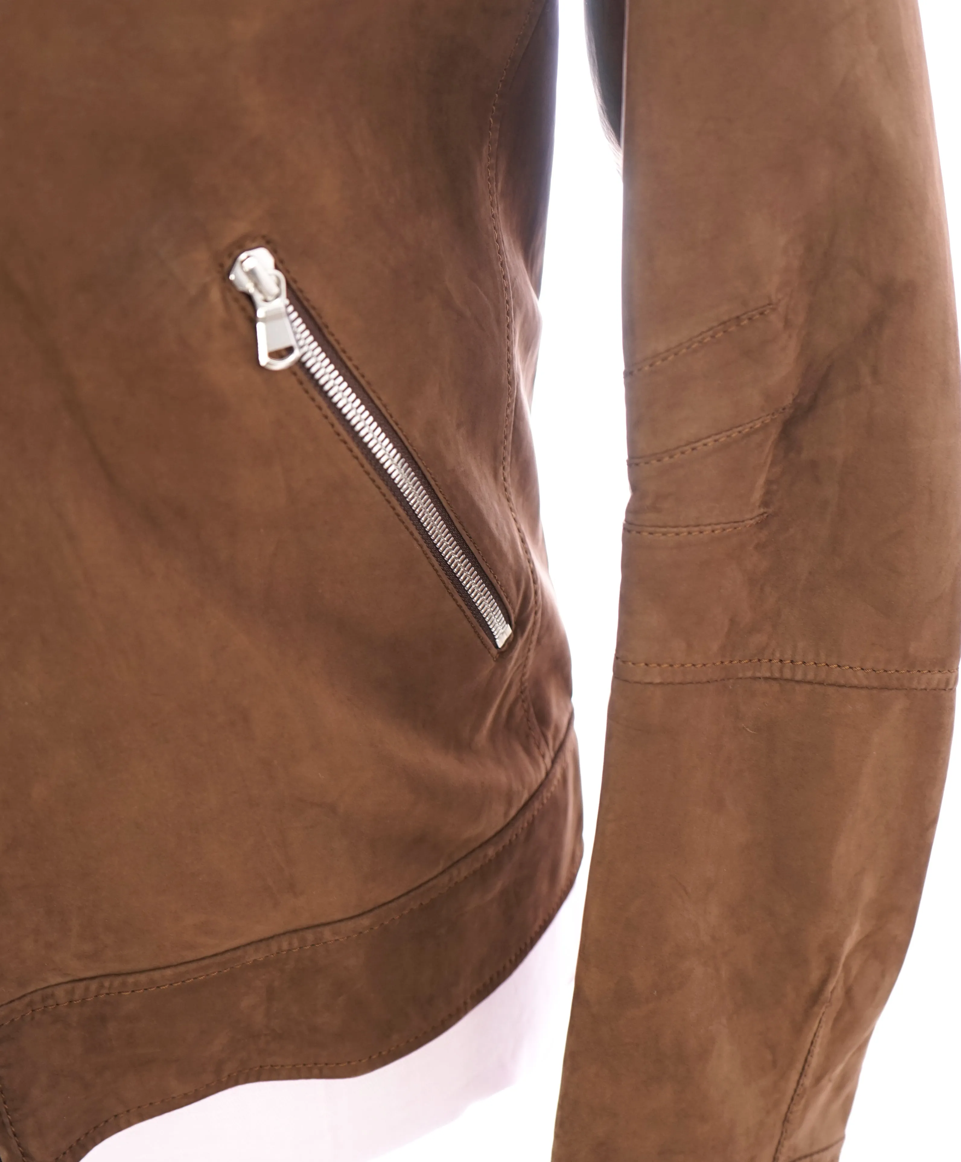 BRUNELLO CUCINELLI - Premium Suede Lambskin Brown Bomber Moto Jacket - M