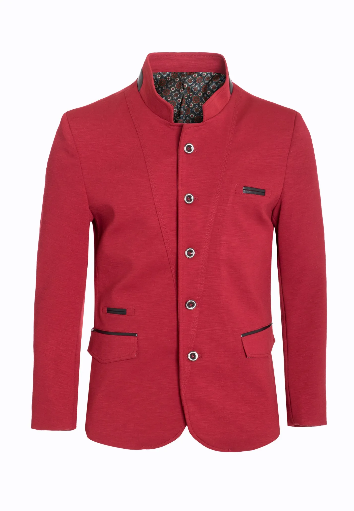 Burgundy Tunic Collar Blazer 1347
