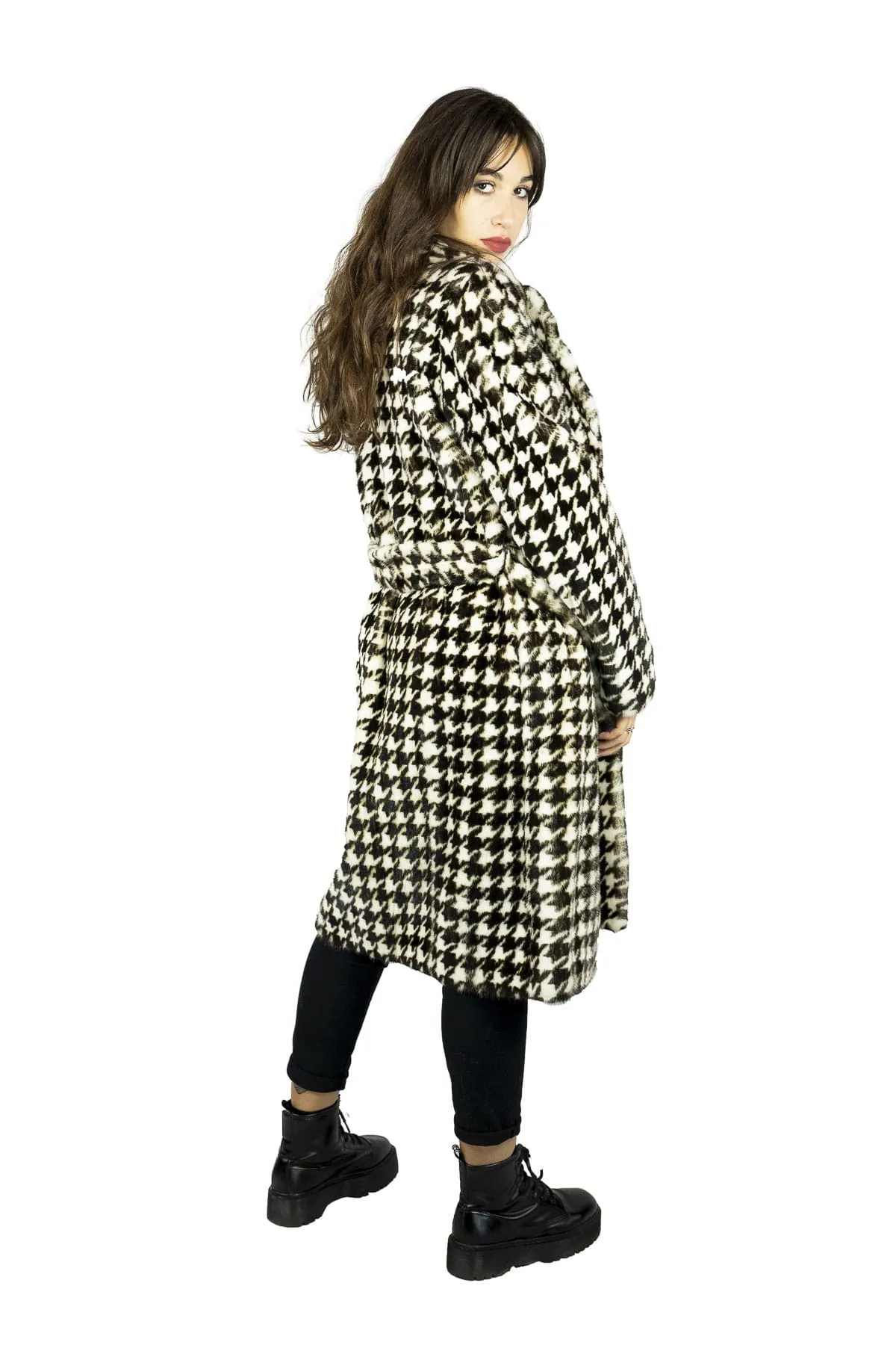 Coat in mink White with Pied de Poule print