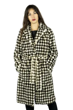 Coat in mink White with Pied de Poule print