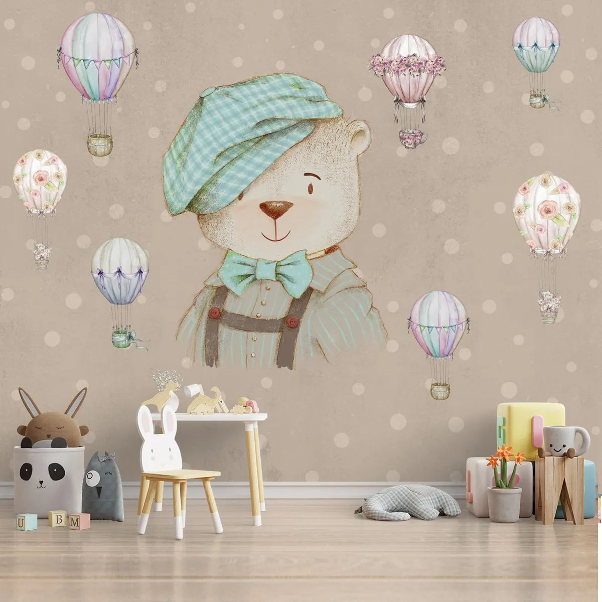 Cute Teddy Wall Mural for Kids Room, Customised for Homes
