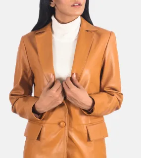 Des Moines Tan Brown Women's Leather Blazer