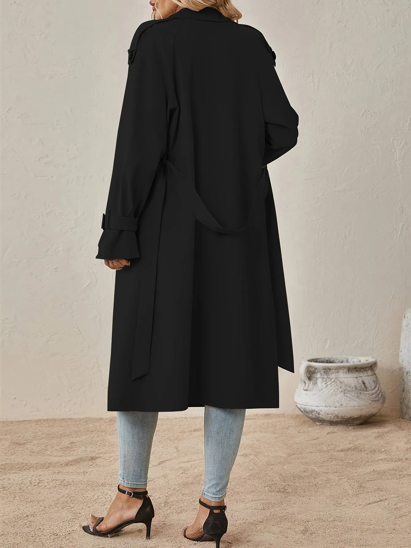 Elegant Long Sleeve Solid Color Trench Coat with Cotton Blend Fabric for Women | Perfect for Everyday Wear