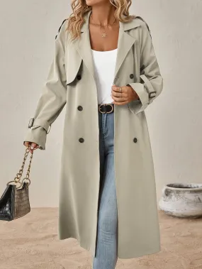 Elegant Long Sleeve Solid Color Trench Coat with Cotton Blend Fabric for Women | Perfect for Everyday Wear