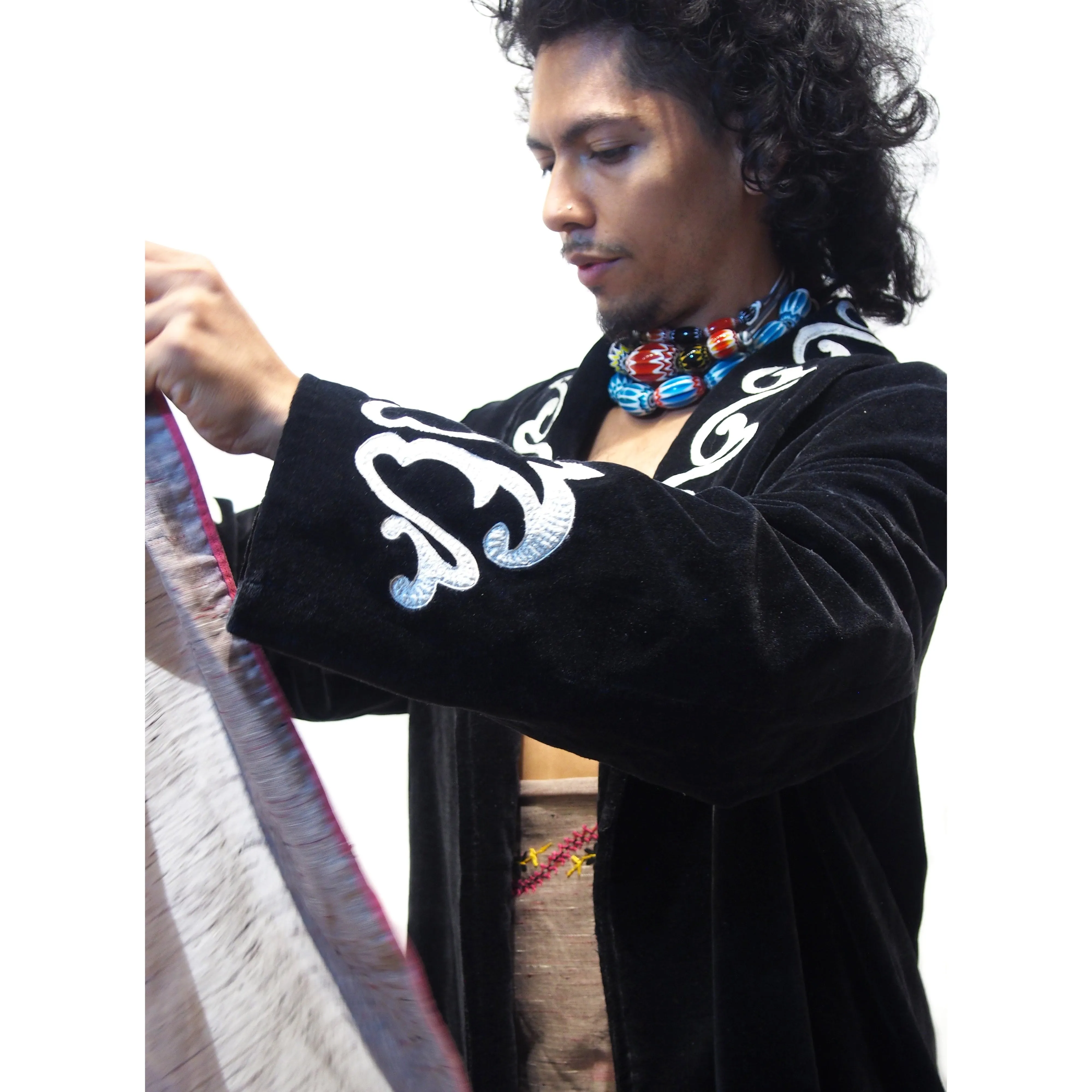 Ensemble 15: Uzbekistan Vintage Velvet Coat with Embroidery with Vintage Sari from Rajasthan - Each Item Sold Separately