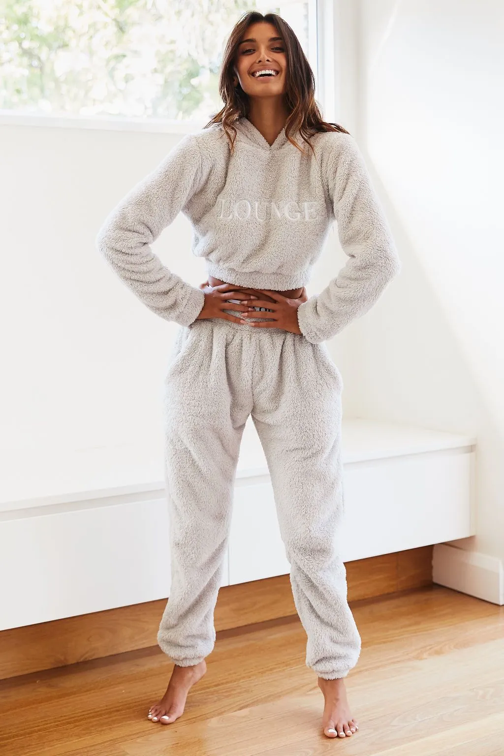 Frosted Gray Teddy Cropped Hoody