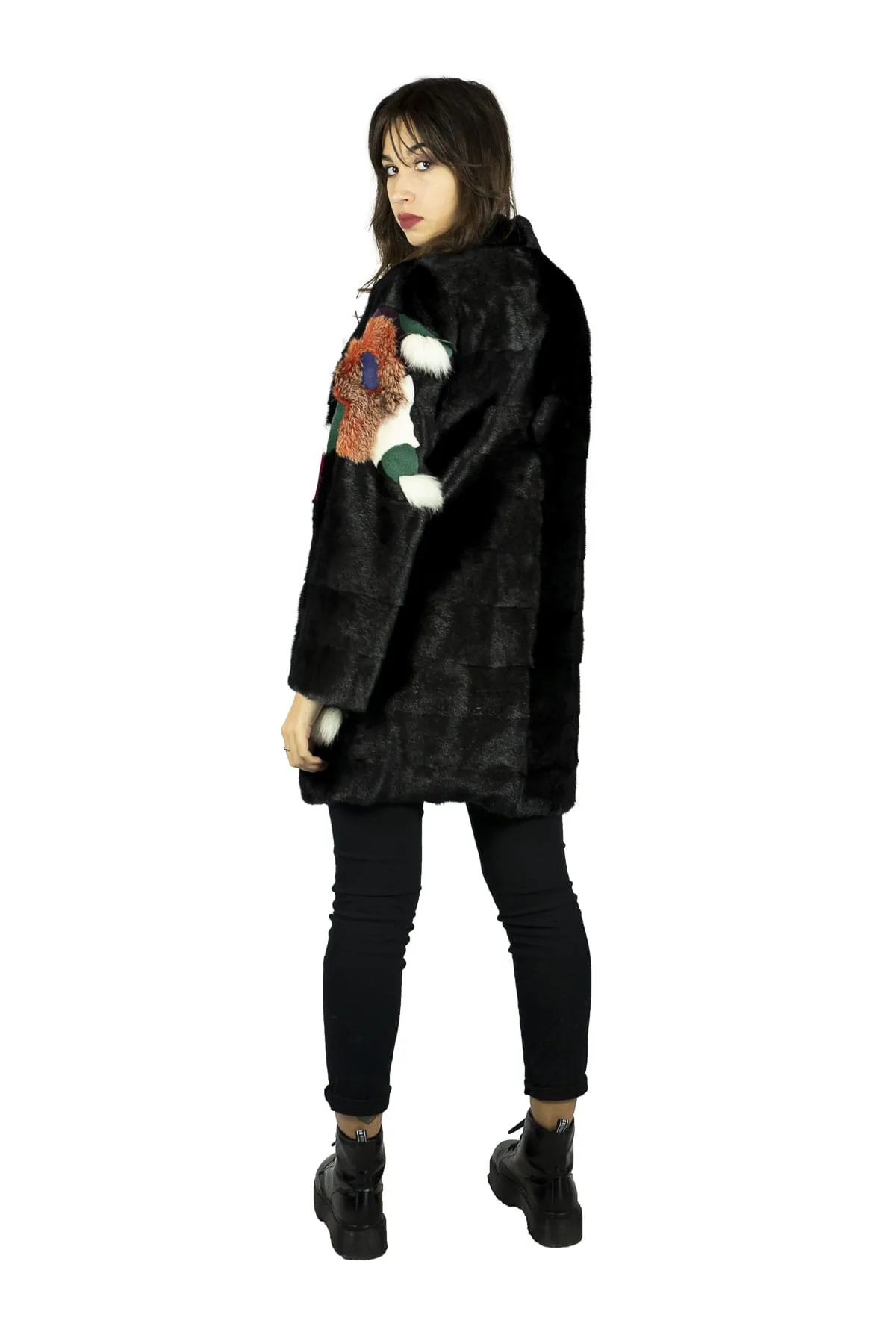 Half length coat in mink with inlays mink Shaved