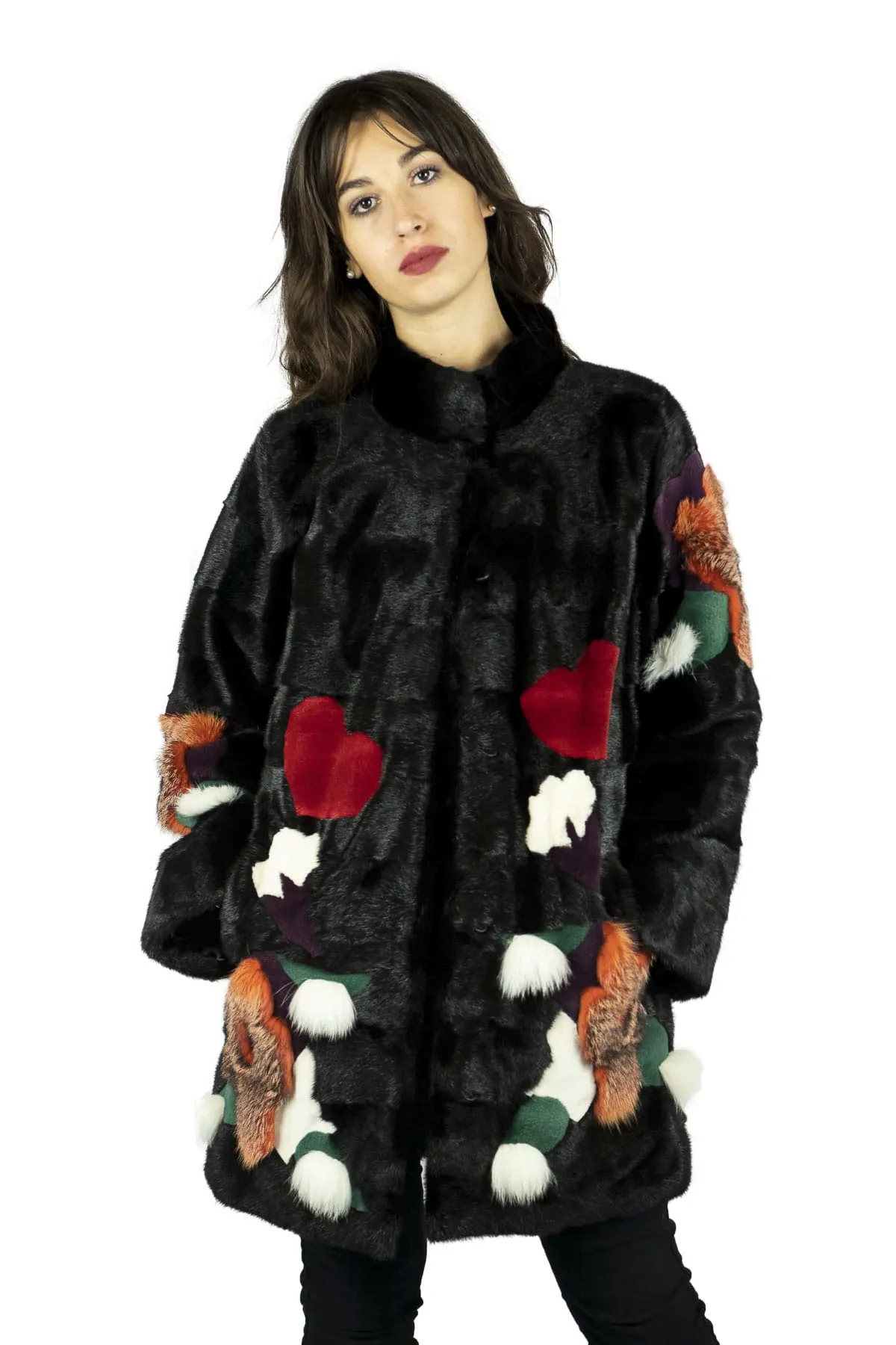 Half length coat in mink with inlays mink Shaved
