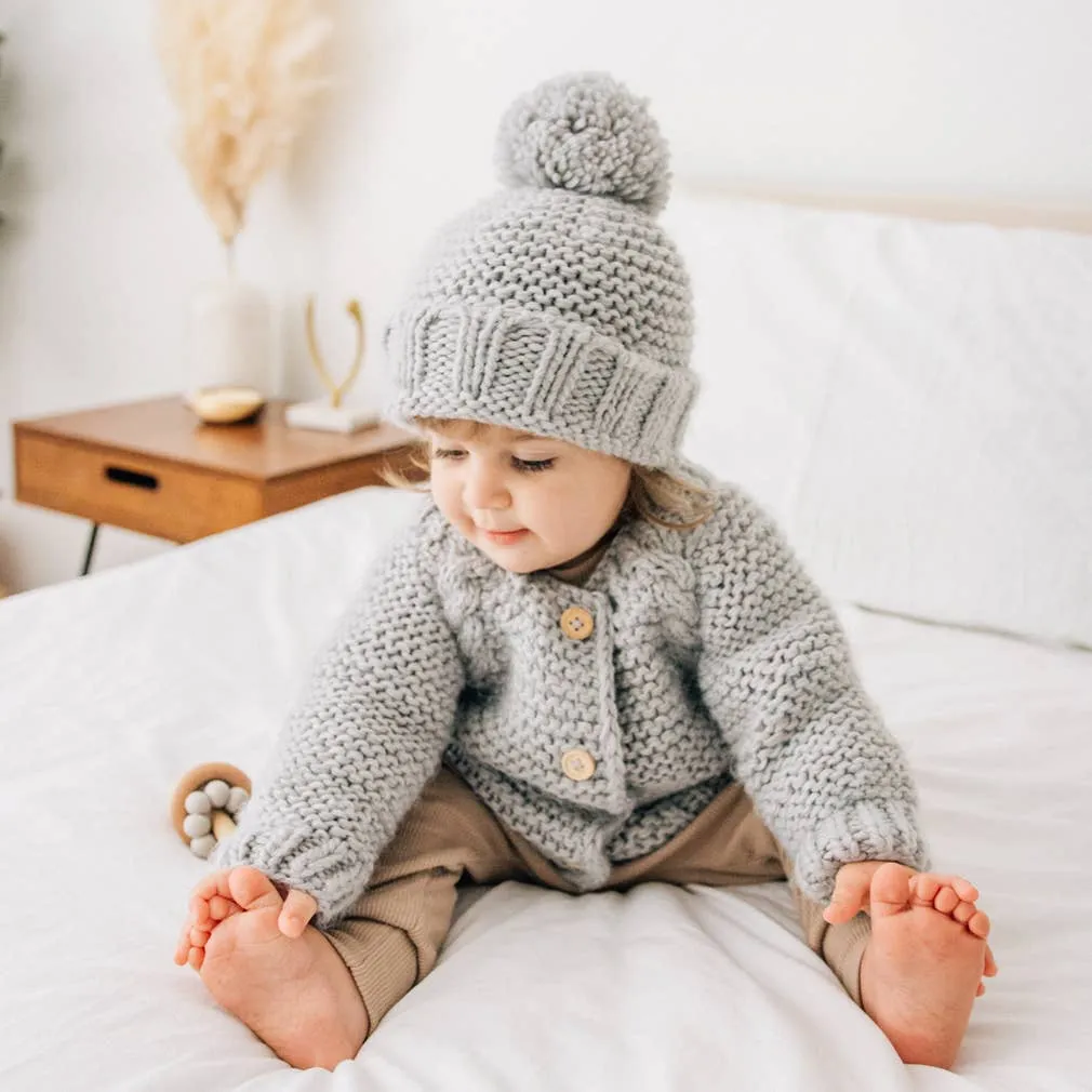Ice Grey Garter Stitch Cardigan Sweater Baby & Toddler