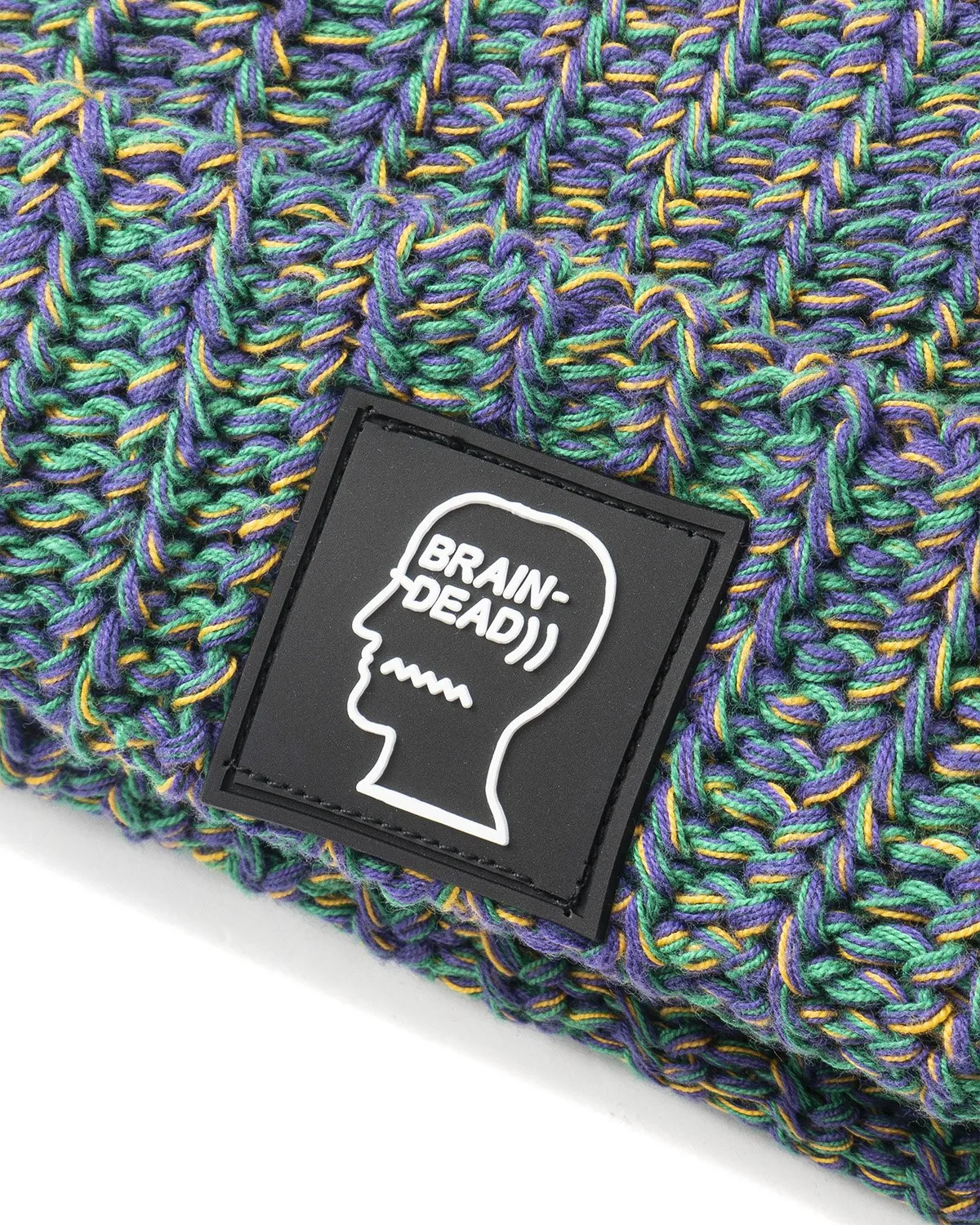Knitted Logo Patch Beanie - Green/Multi