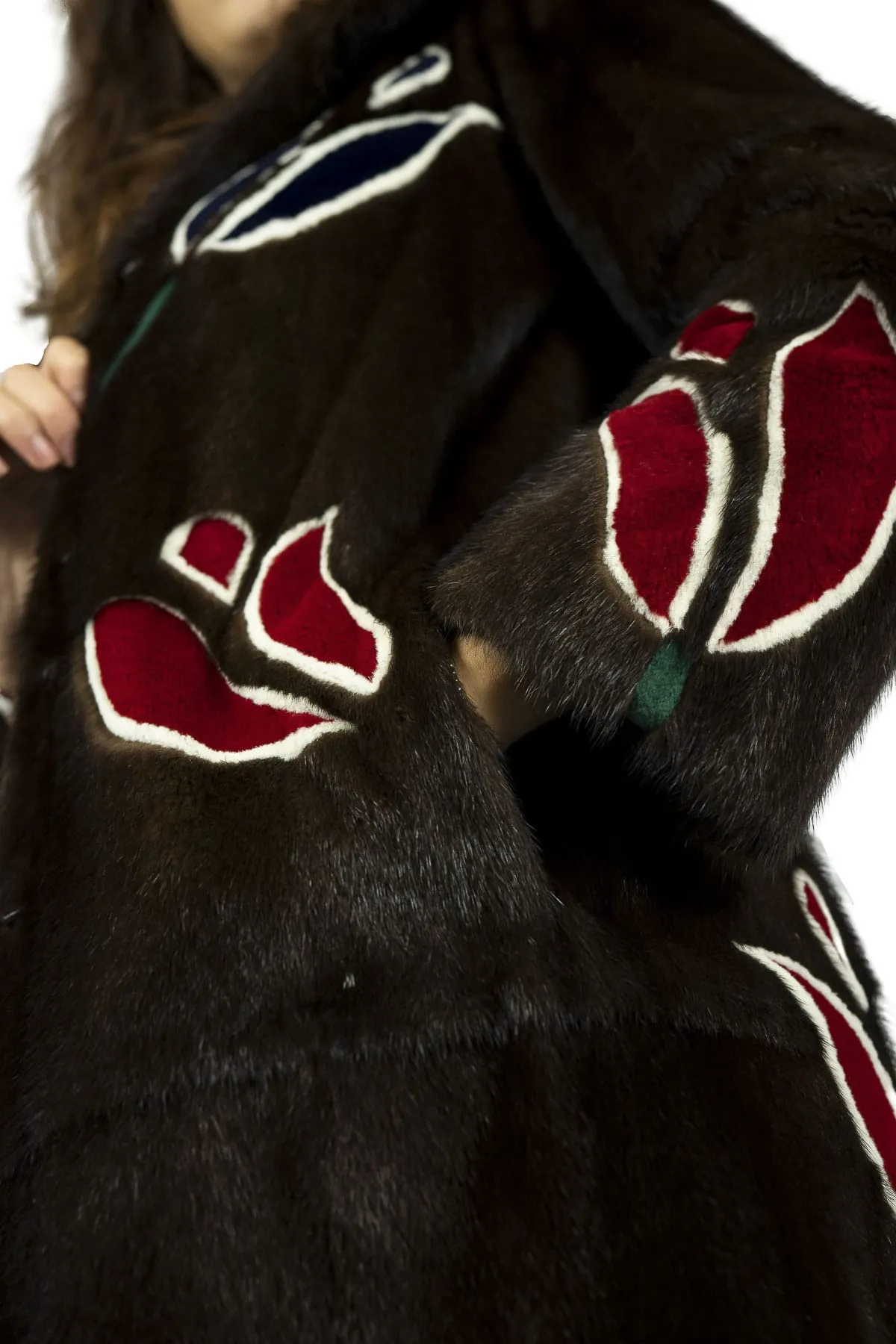 Long coat in mink with Floral Inlays in mink Shaved