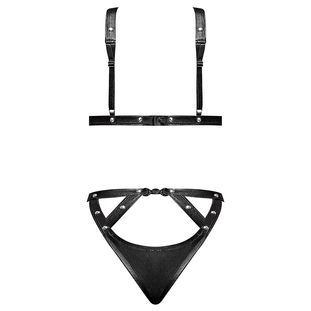 Lust Fetish Contessa Cupless Wet Look Cage Strap Teddy - Curvy