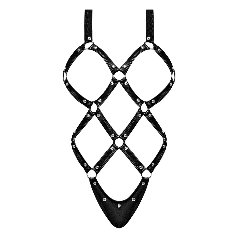 Lust Fetish Contessa Cupless Wet Look Cage Strap Teddy - Curvy