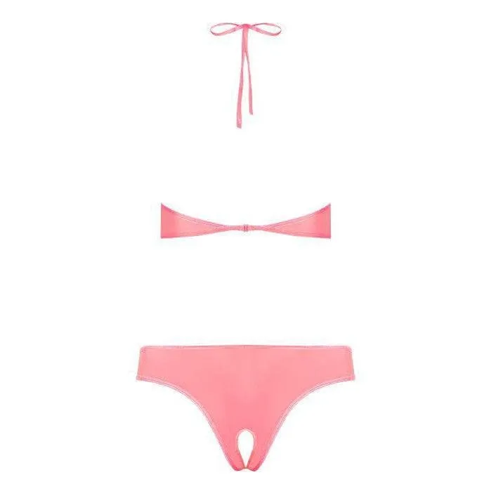 Magic Silk Forever Mesh UnderBoob Crotchless Teddy Coral