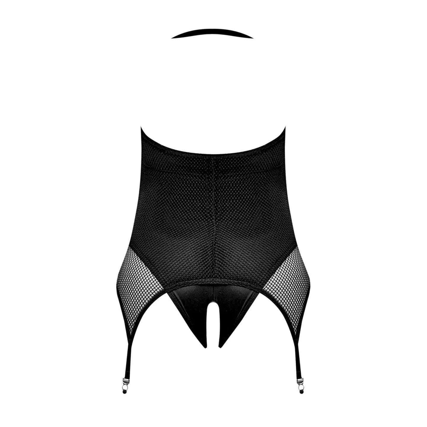 Magic Silk Sexy Time Fiona Merry Widow Teddy Garter and Split Crotch Black