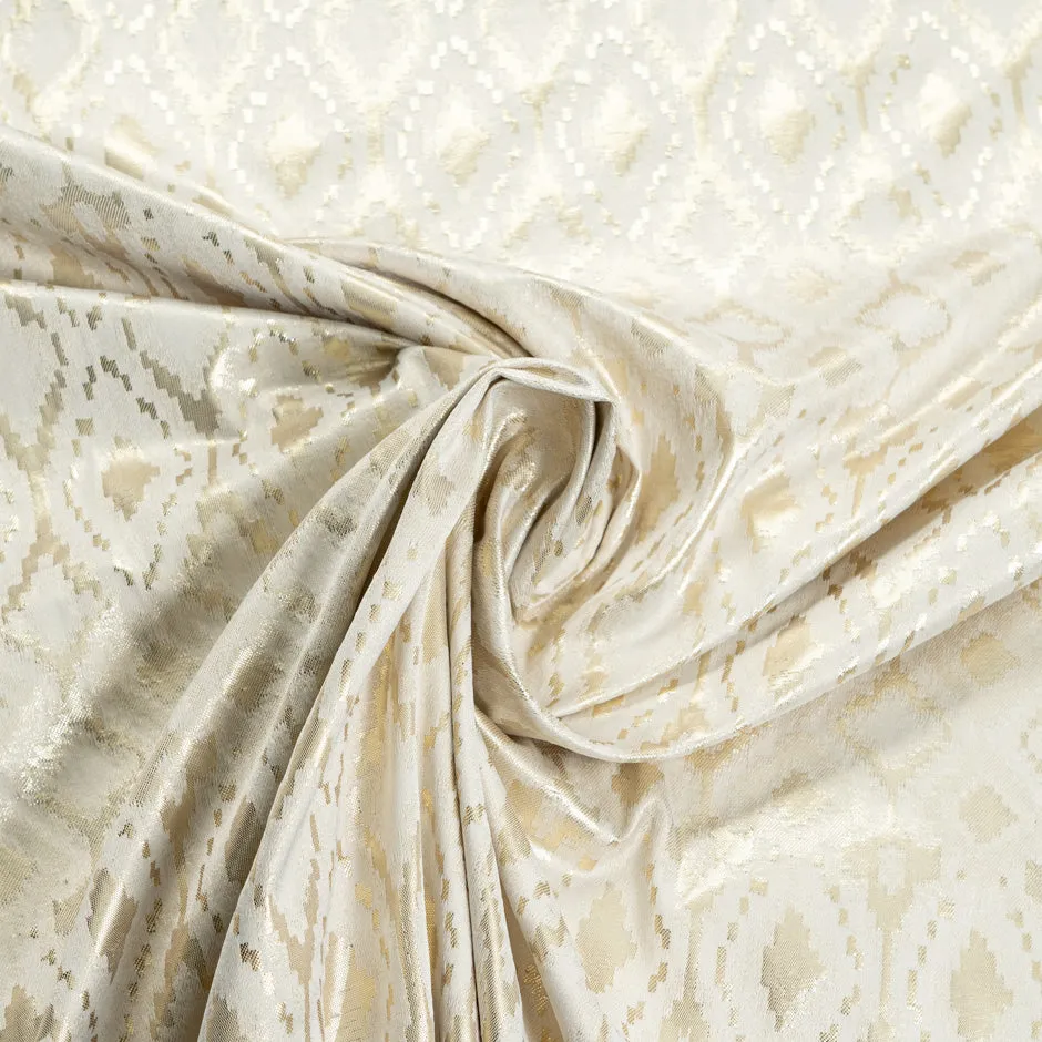 Metallic Gold Geometric Jacquard Ivory Brocade