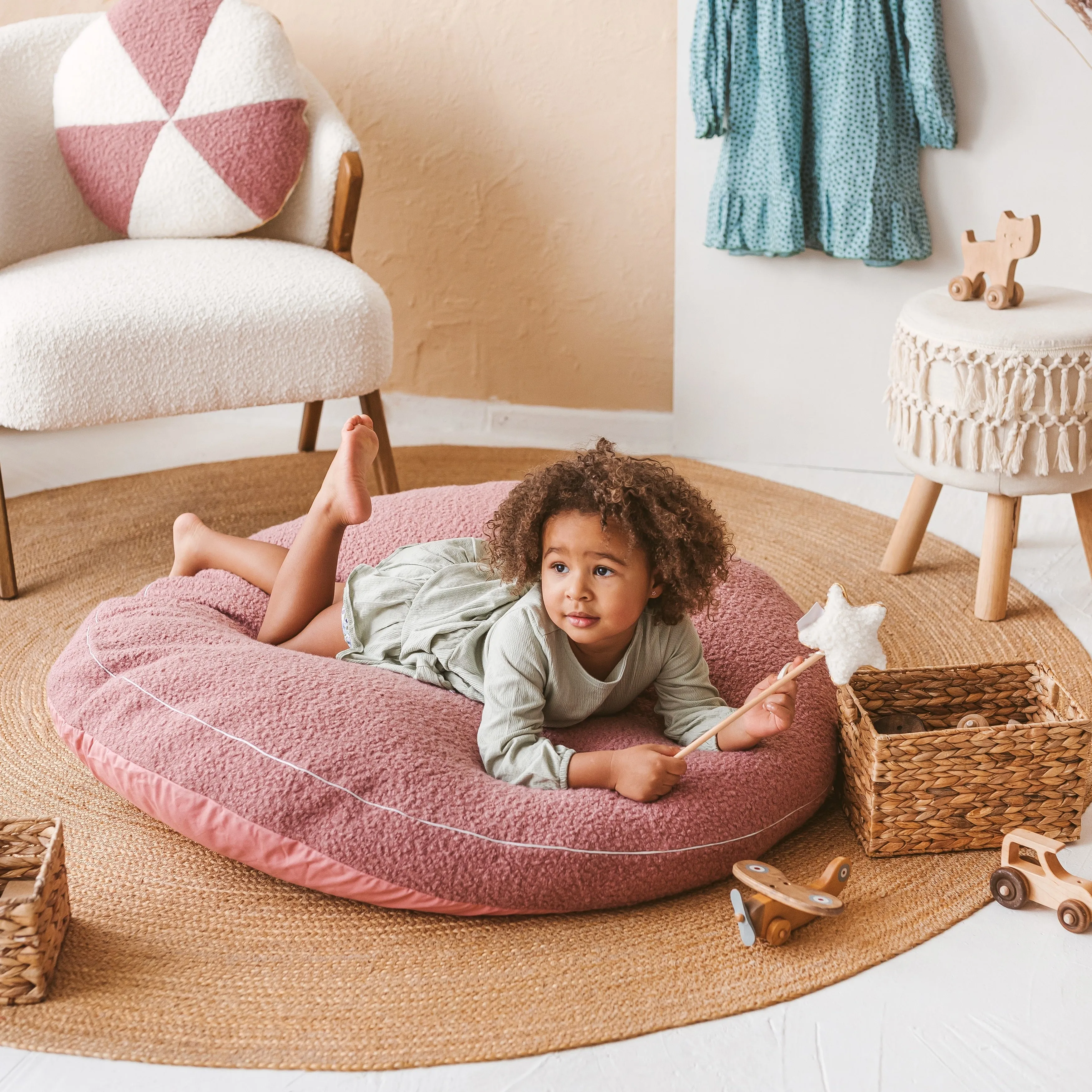 Minicamp Boucle Fabric Kids Floor Cushion In Rose