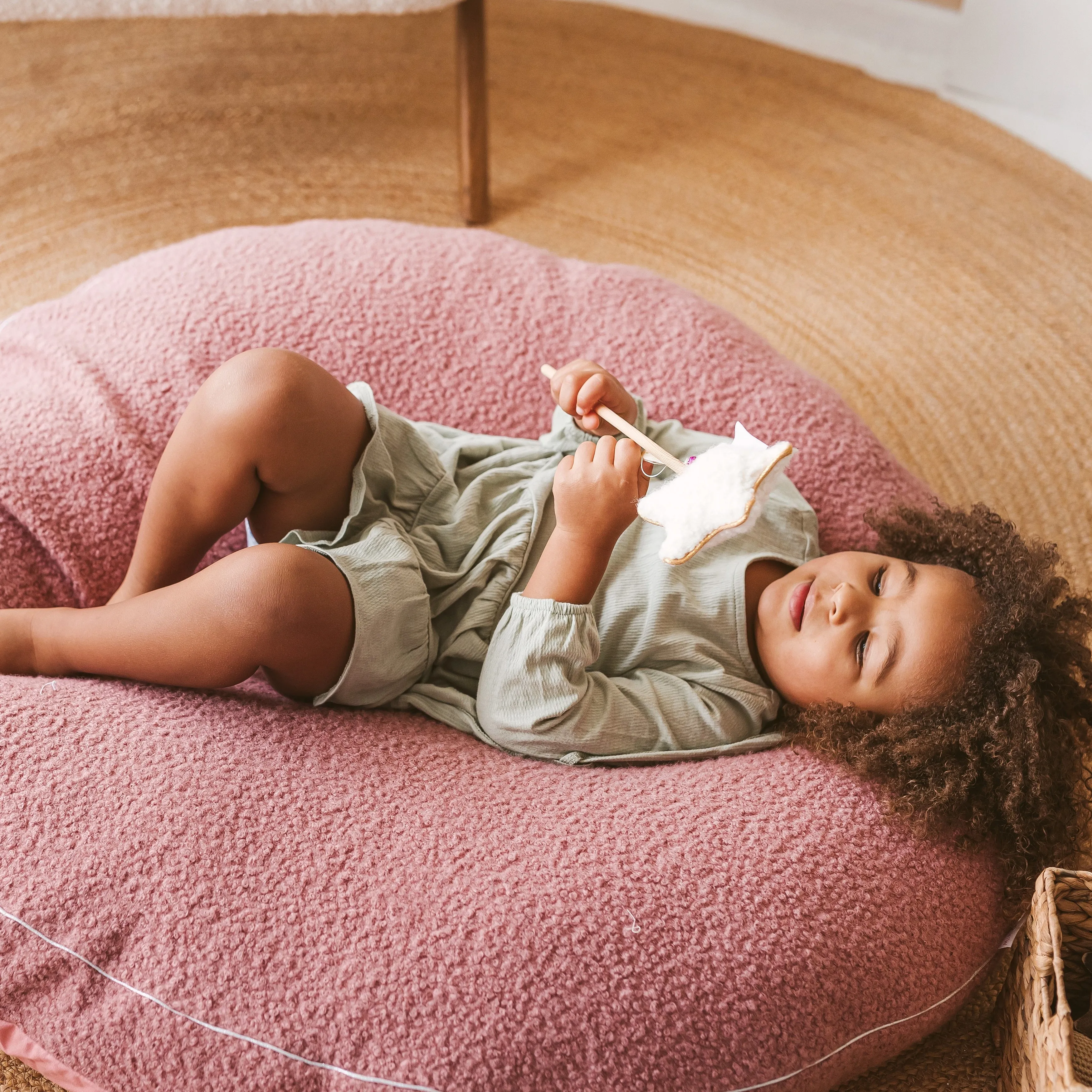 Minicamp Boucle Fabric Kids Floor Cushion In Rose