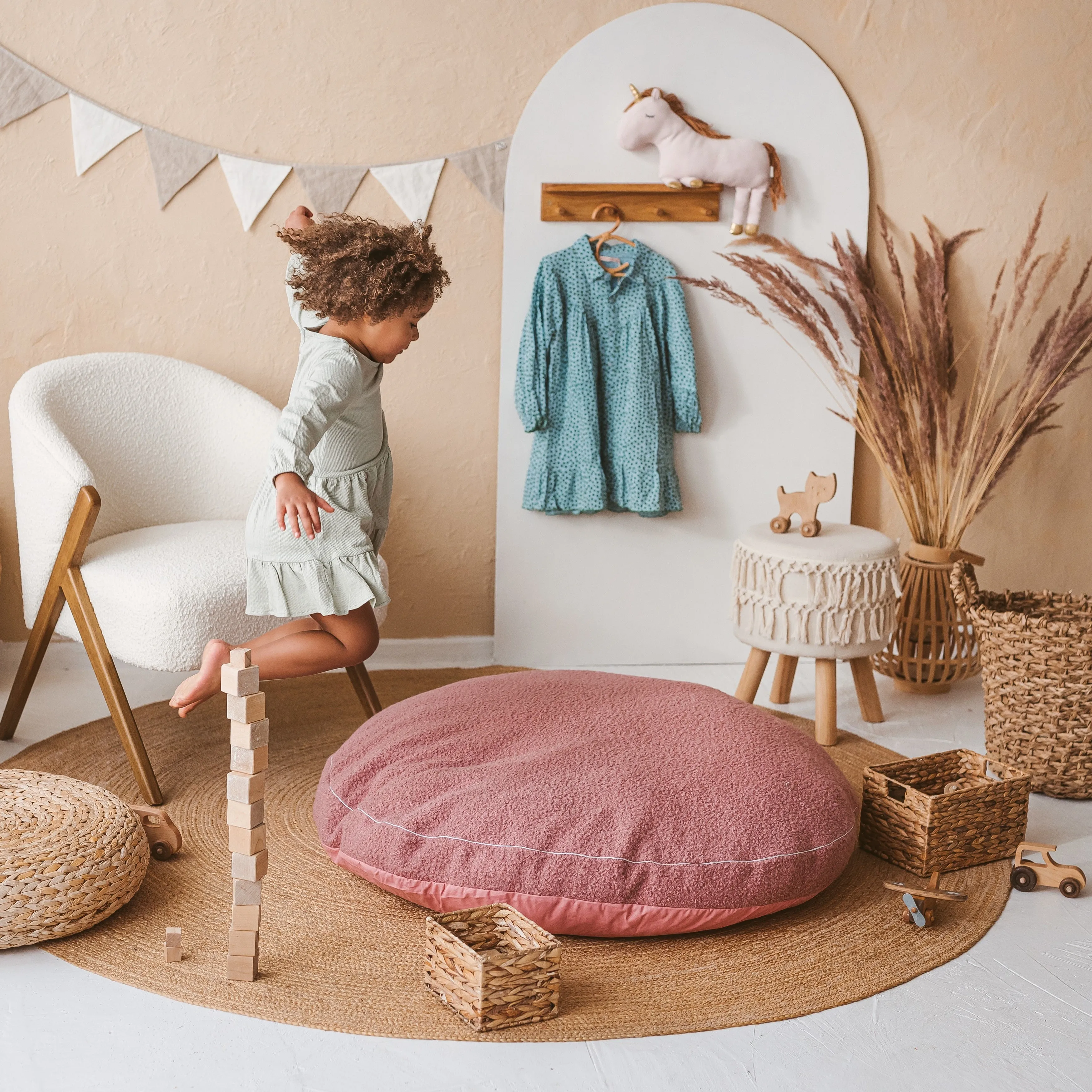Minicamp Boucle Fabric Kids Floor Cushion In Rose