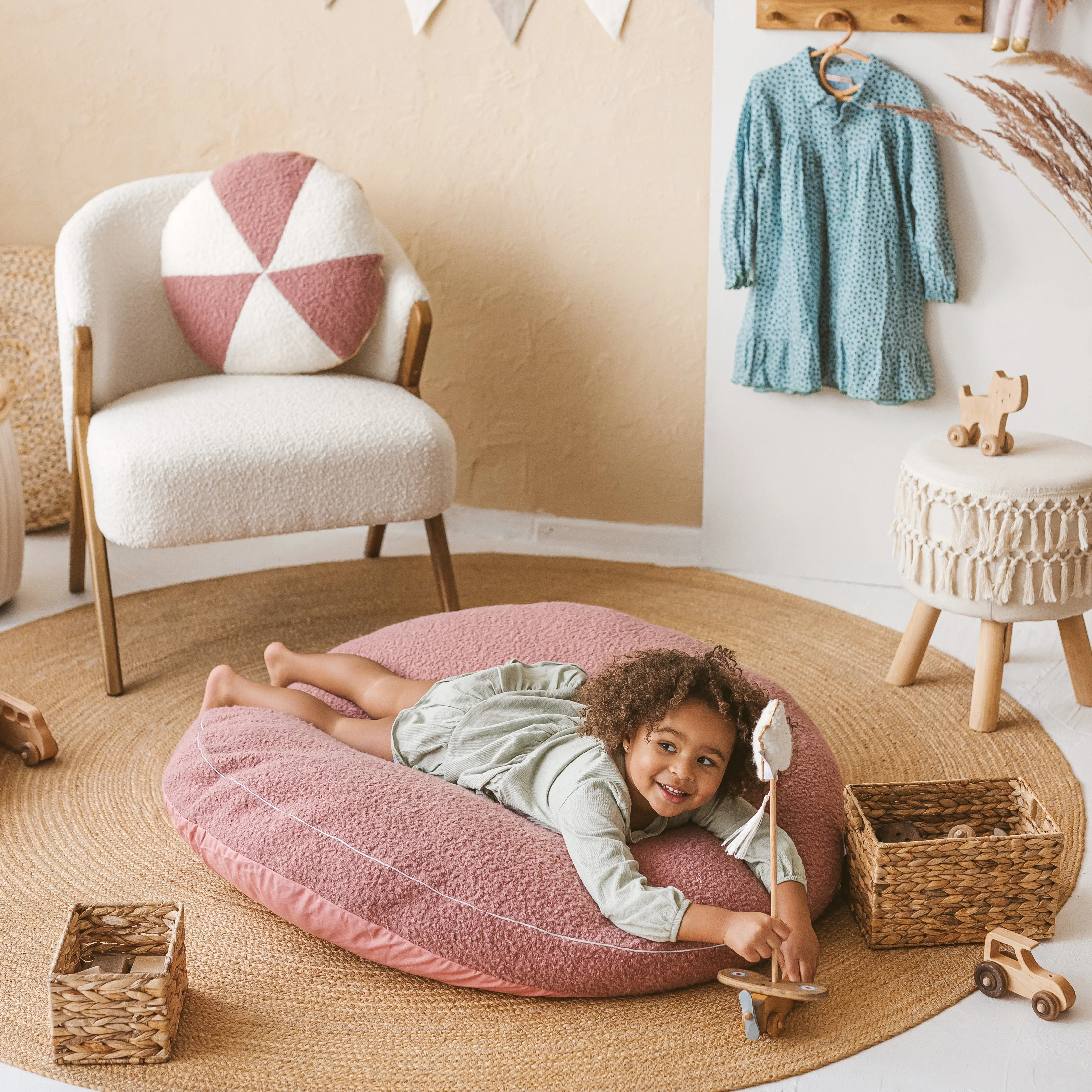 Minicamp Boucle Fabric Kids Floor Cushion In Rose