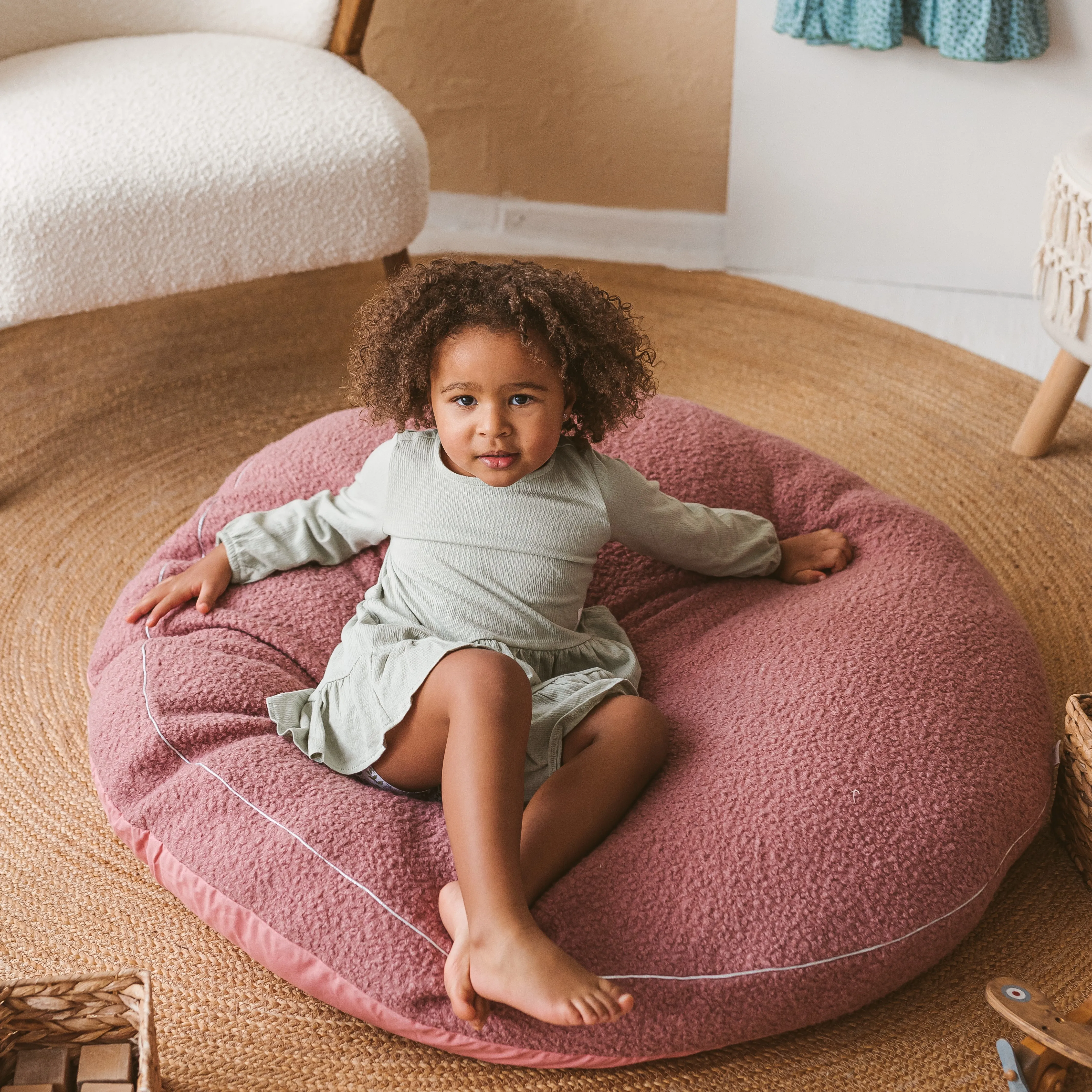 Minicamp Boucle Fabric Kids Floor Cushion In Rose