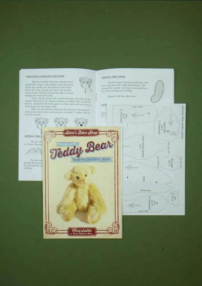 Mohair Teddy Bear Making Kit - Charlotte - With or Without Pattern - 19cm when made