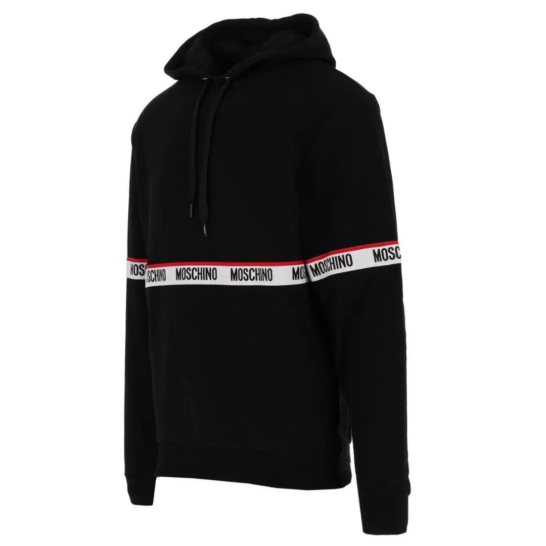 Moschino Branded Taped Chest Black Hoodie