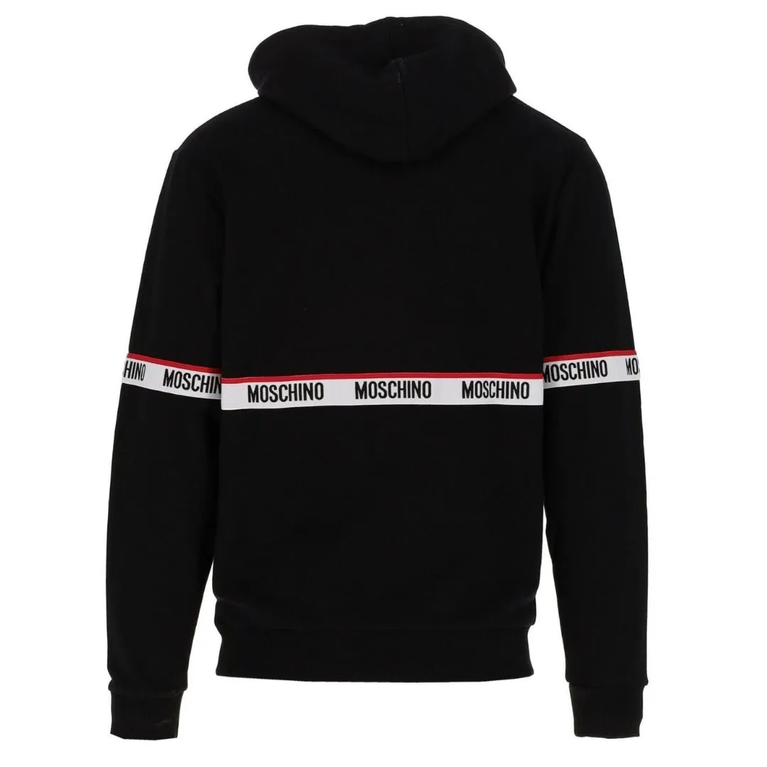 Moschino Branded Taped Chest Black Hoodie