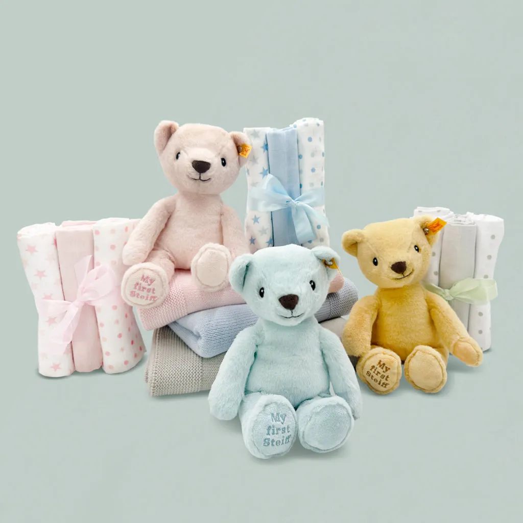 My First Steiff Muslins and Blanket New Baby Gift Set, Blue