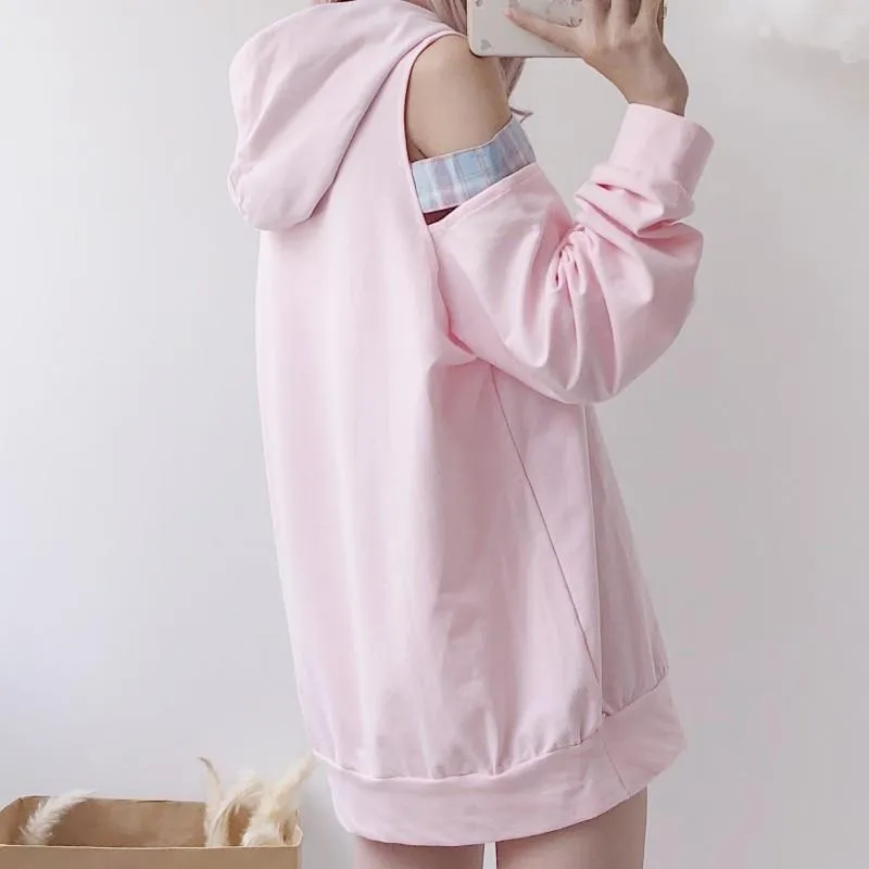 Off Shoulder Cutsie Pastel Hoodie