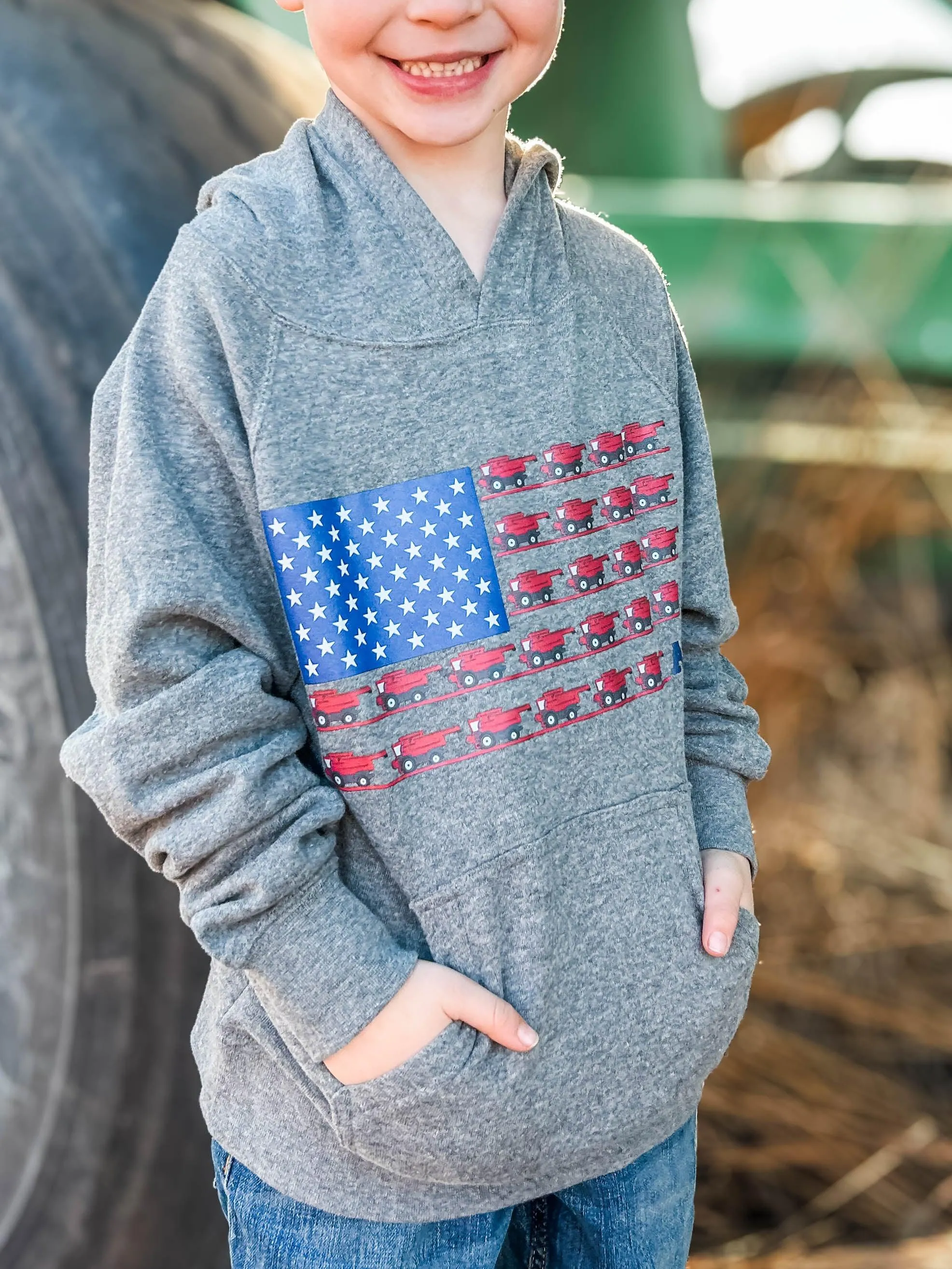 Patriotic Red Combine Flag Hoodie-Toddler/Youth