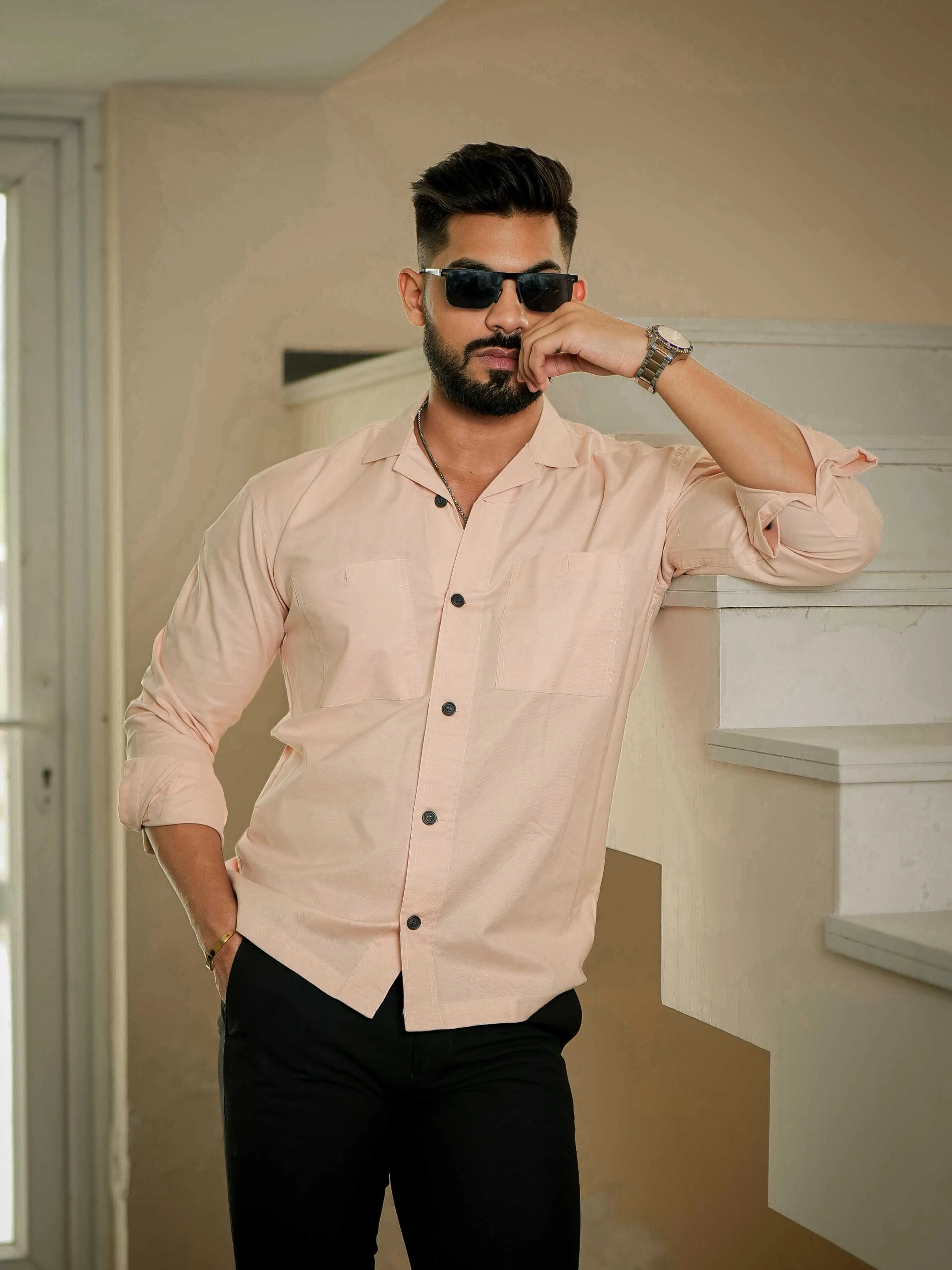 Peach Oxford Cotton Over Shirt