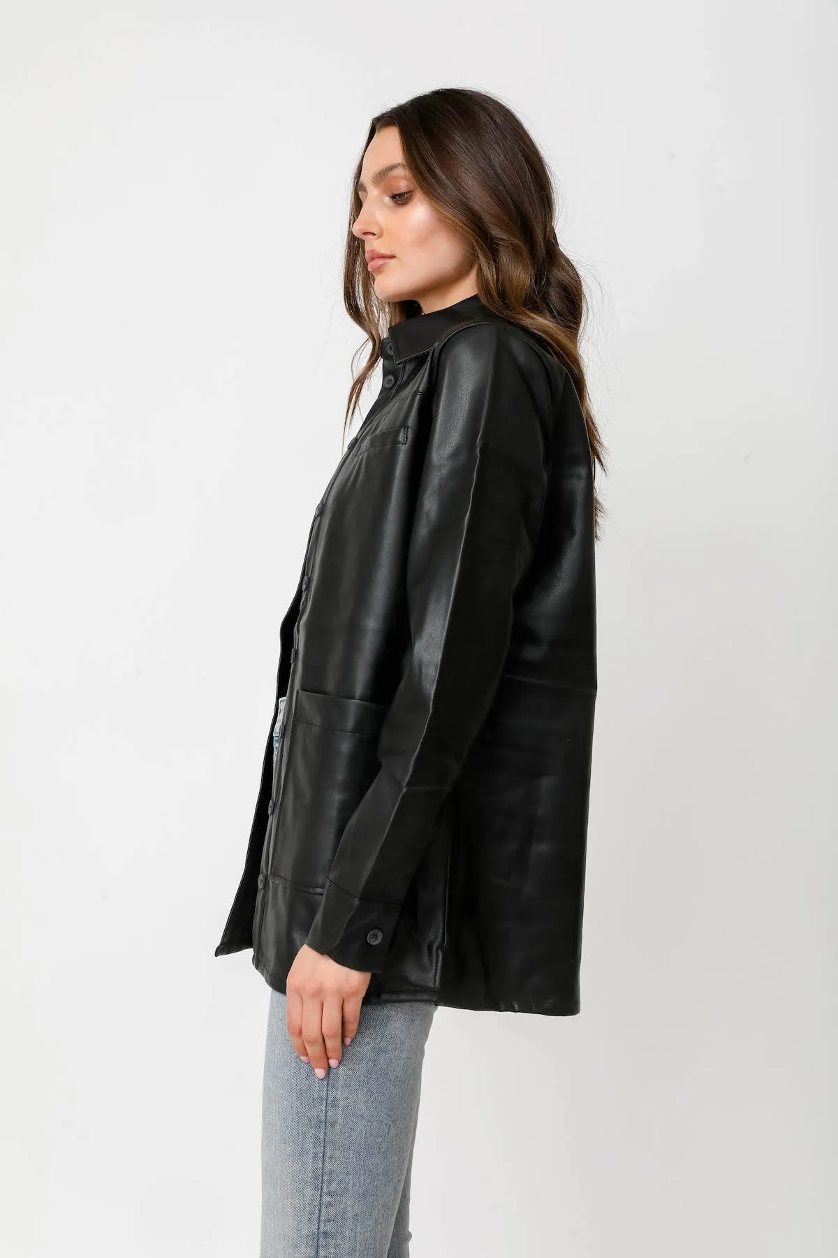 Pia Leather Button-Up