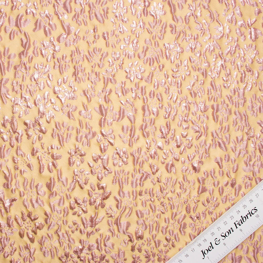 Pink Floral /Gold Metallic Cloqué