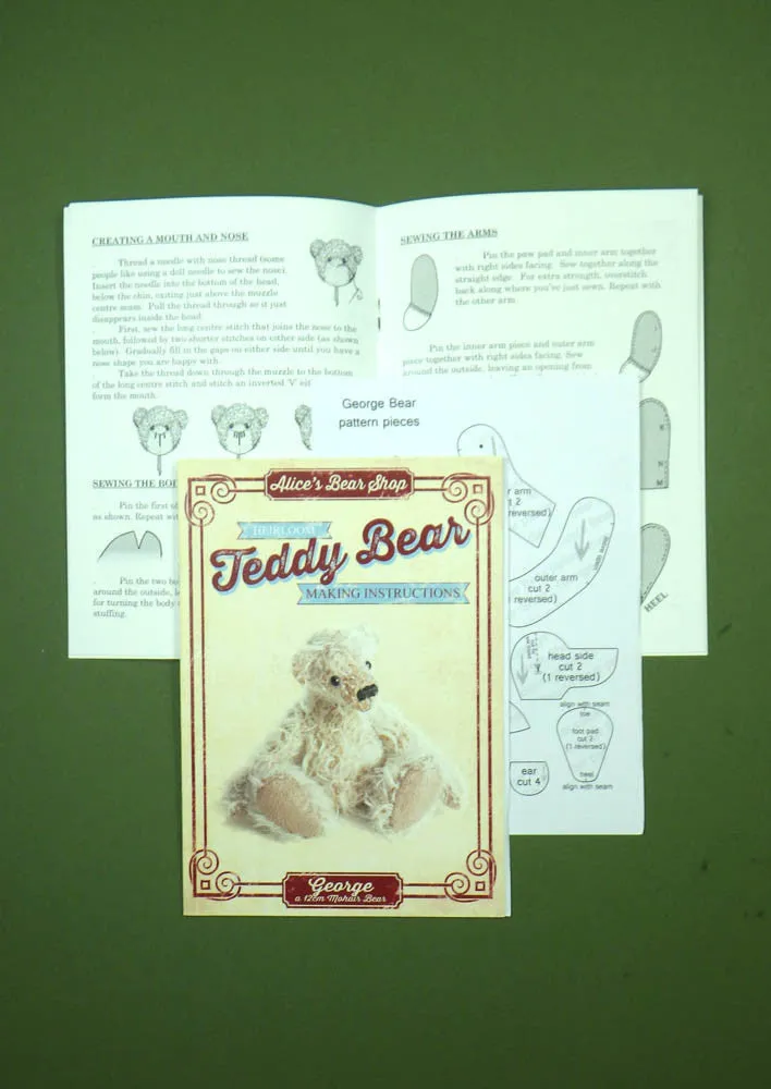 Pre-Cut Mohair Teddy Bear Making Kit - George 12cm when made